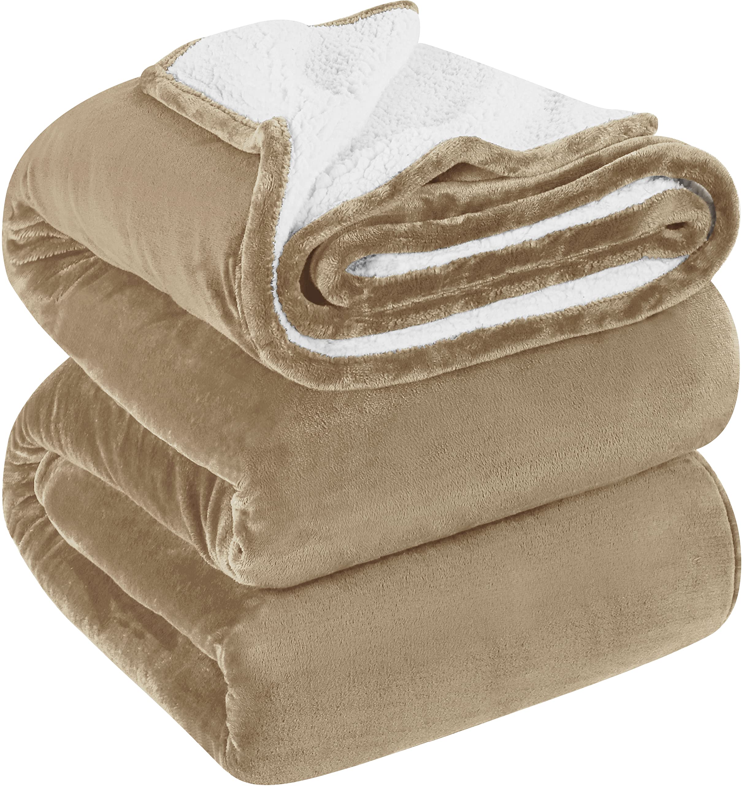 Utopia Bedding Sherpa Bed Blanket Queen Size Camel 480GSM Plush Blanket