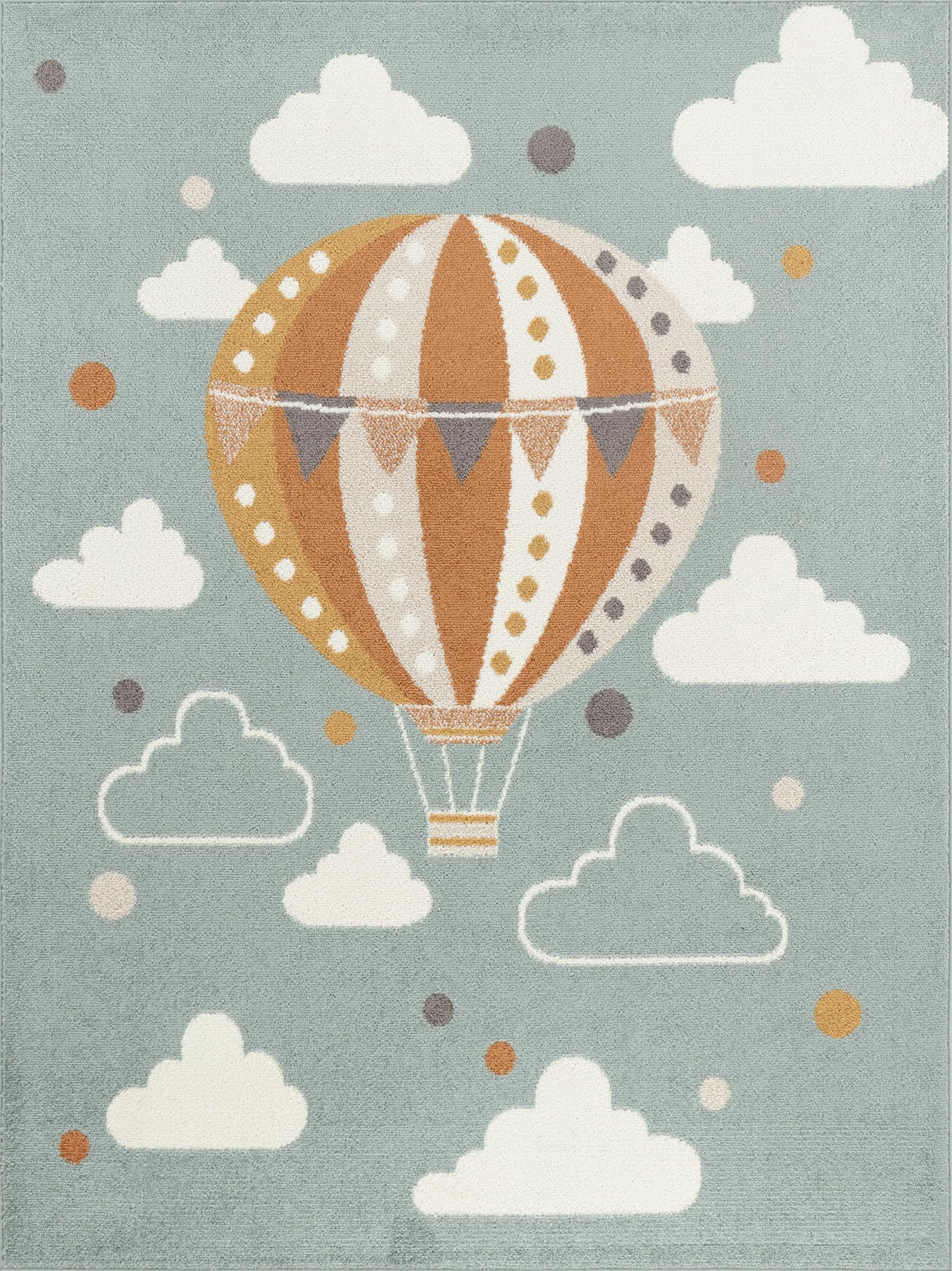 Livabliss Alfombra Infantil habitacion Globo Aerostático - Alfombra Bebe para Dormitorio, Habitacion de Niños, Guardería o Sala de Juegos - Alfombras Niños Niñas, Color Verde Azulado, 120x170cm