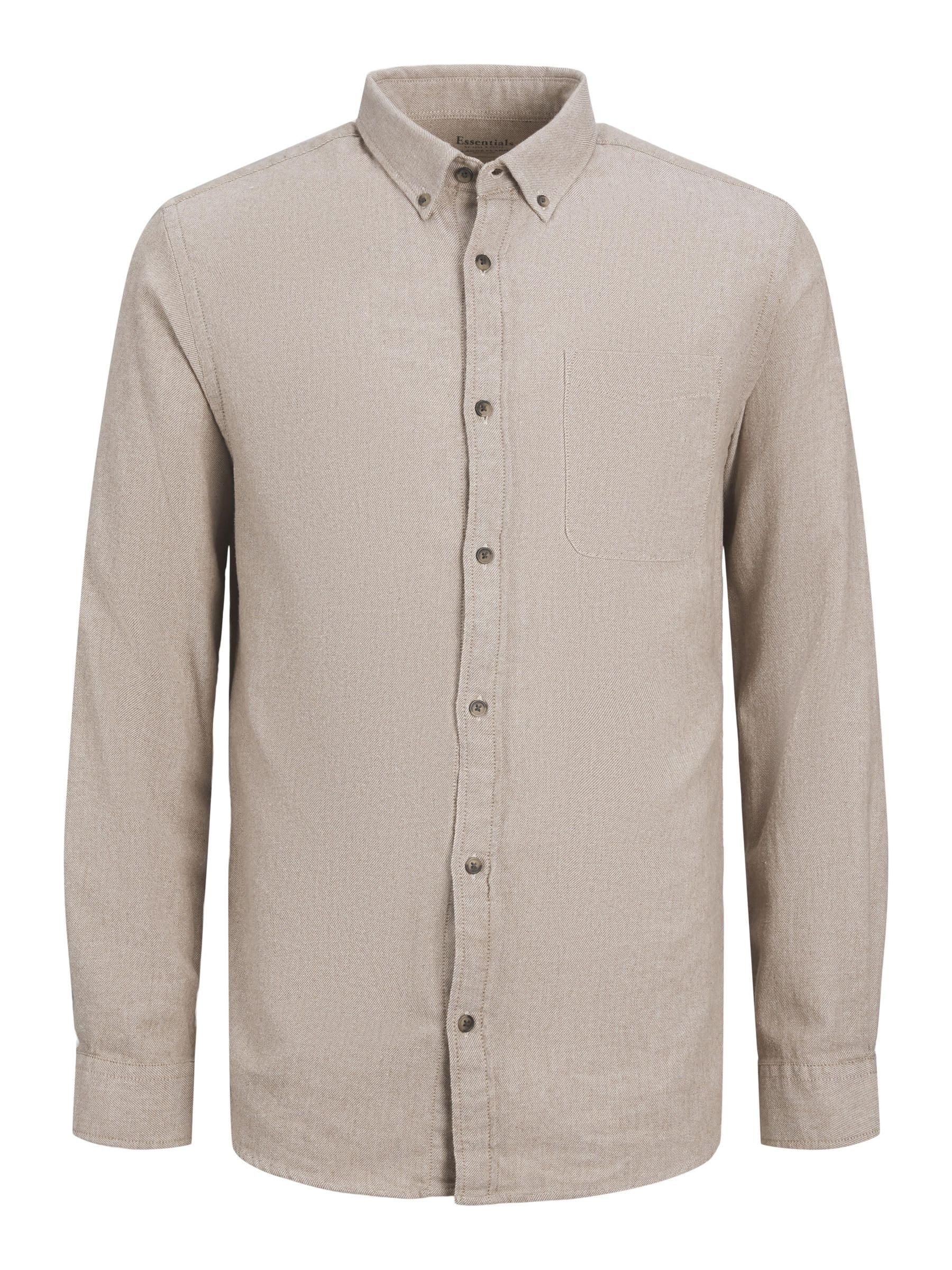 JACK & JONES Men's Jjeclassic Melange Shirt Ls Sn Long Sleeve, Oatmeal, XS