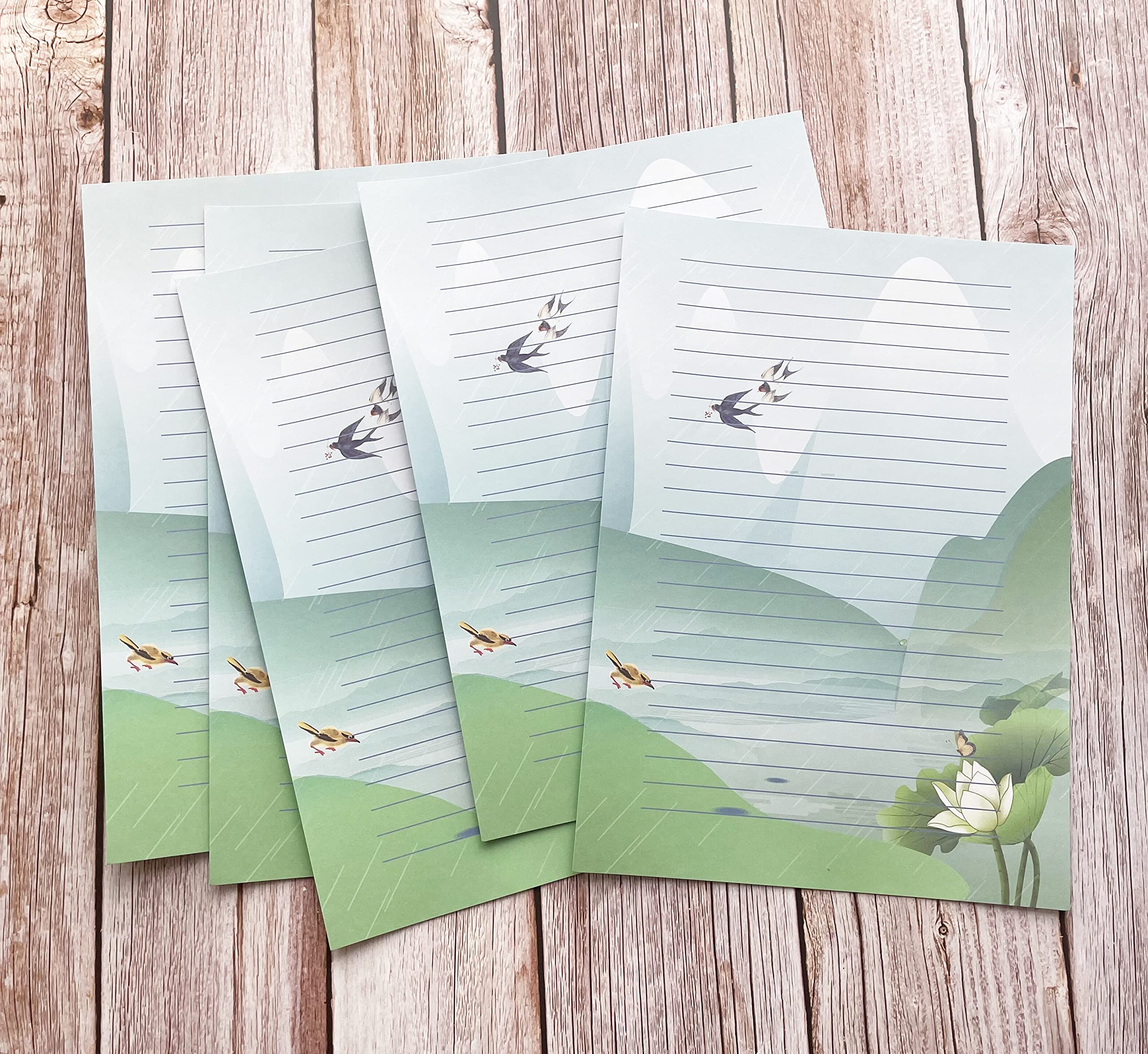100 papeles de papelería a rayas, hermosos diseños para escribir cartas, notas, invitaciones, manualidades, 5 estilos diferentes (11.7 x 8.25 pulgadas)