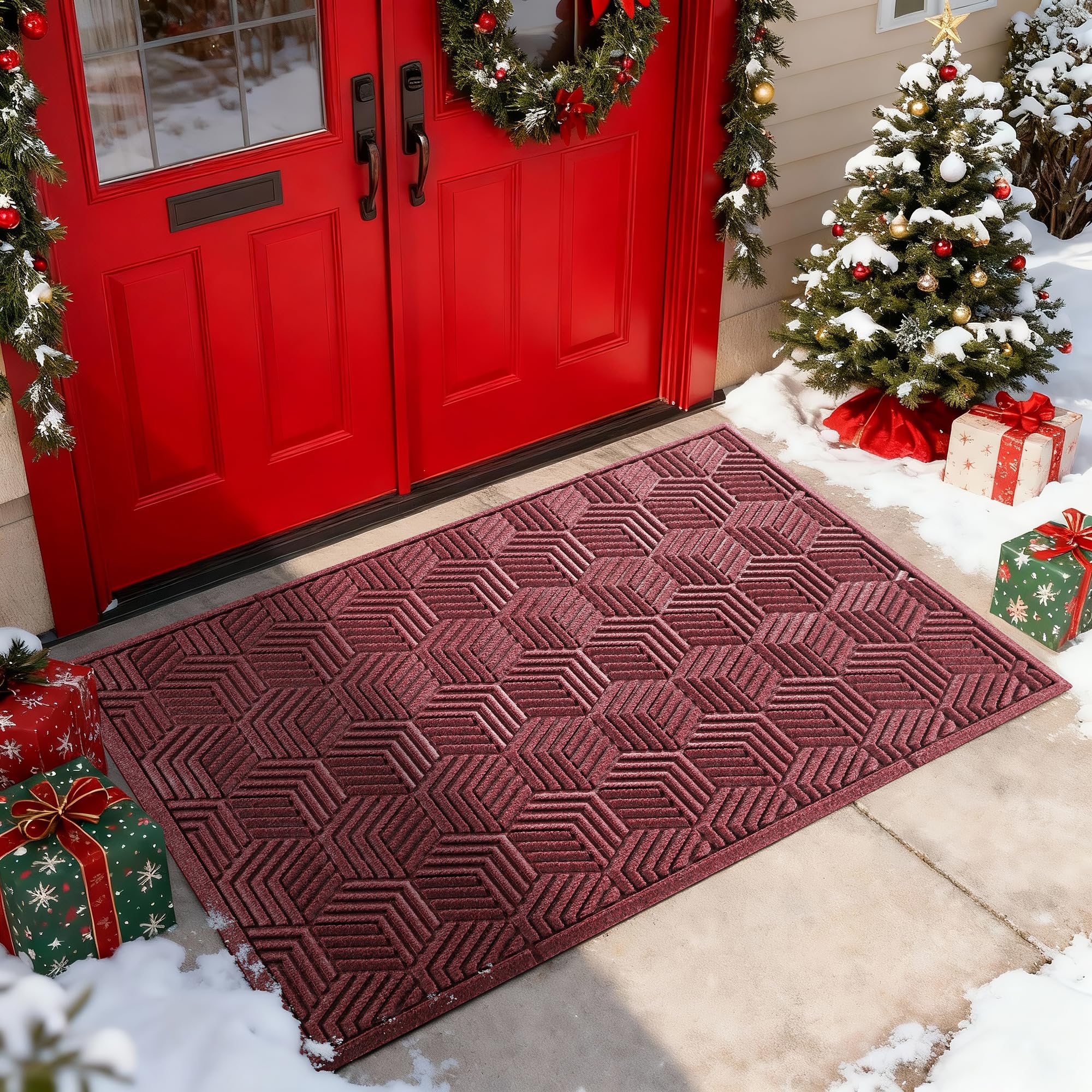 Yimobra Large Door Mat 47x32, All-Season Waterproof Outdoor Mats for Front Door Entrance with Drainage Holes, Heavy Duty Non-Slip Doormat for Garage Patio Entryway Indoor, Red