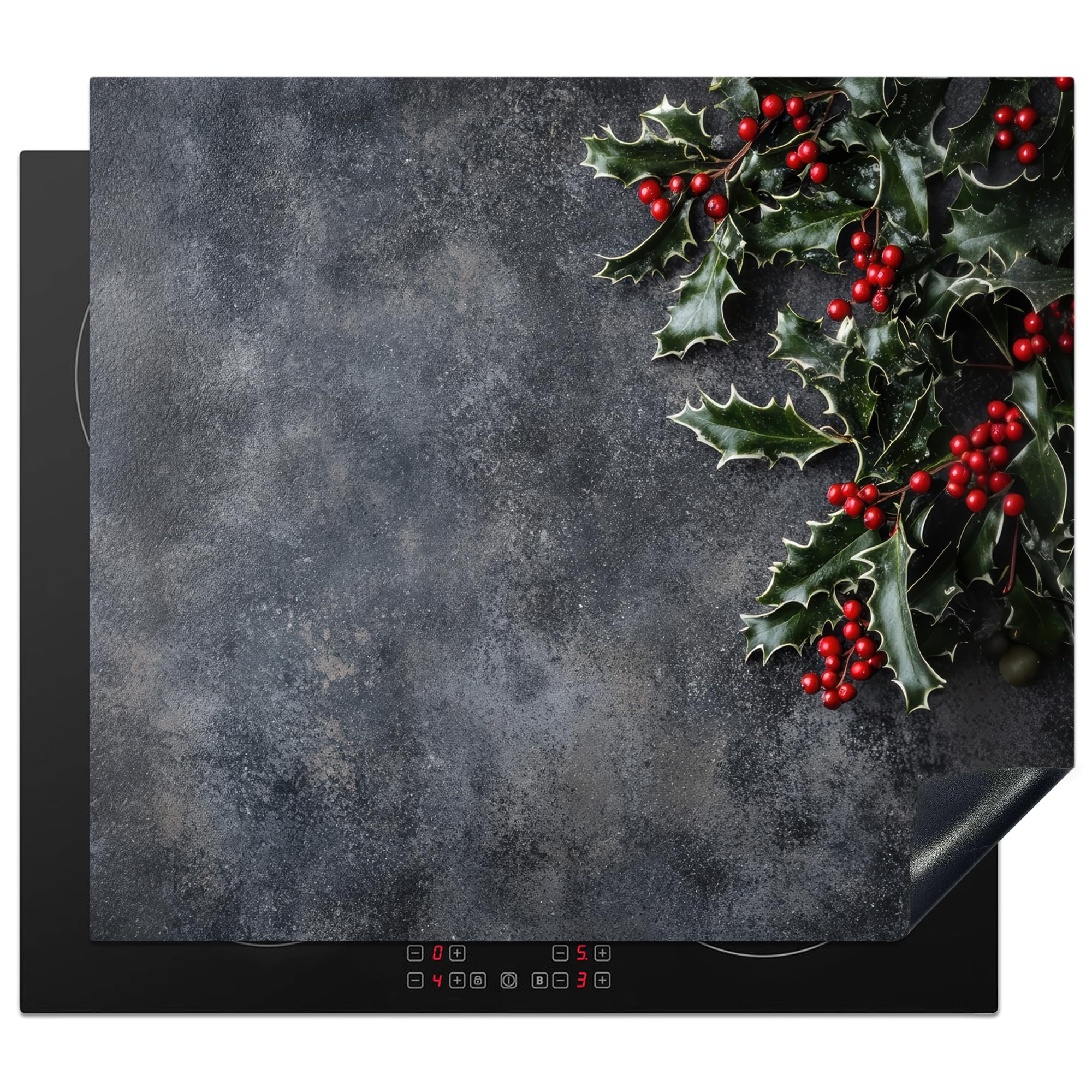 KitchenYeah© Induction Hob Protector Mat 20.5"x23.6" / 60x52 cm Cooker Top Protectors Cover Ceramic Covers Electric Hobs Vinyl Christmas - Branches - Winter - Red