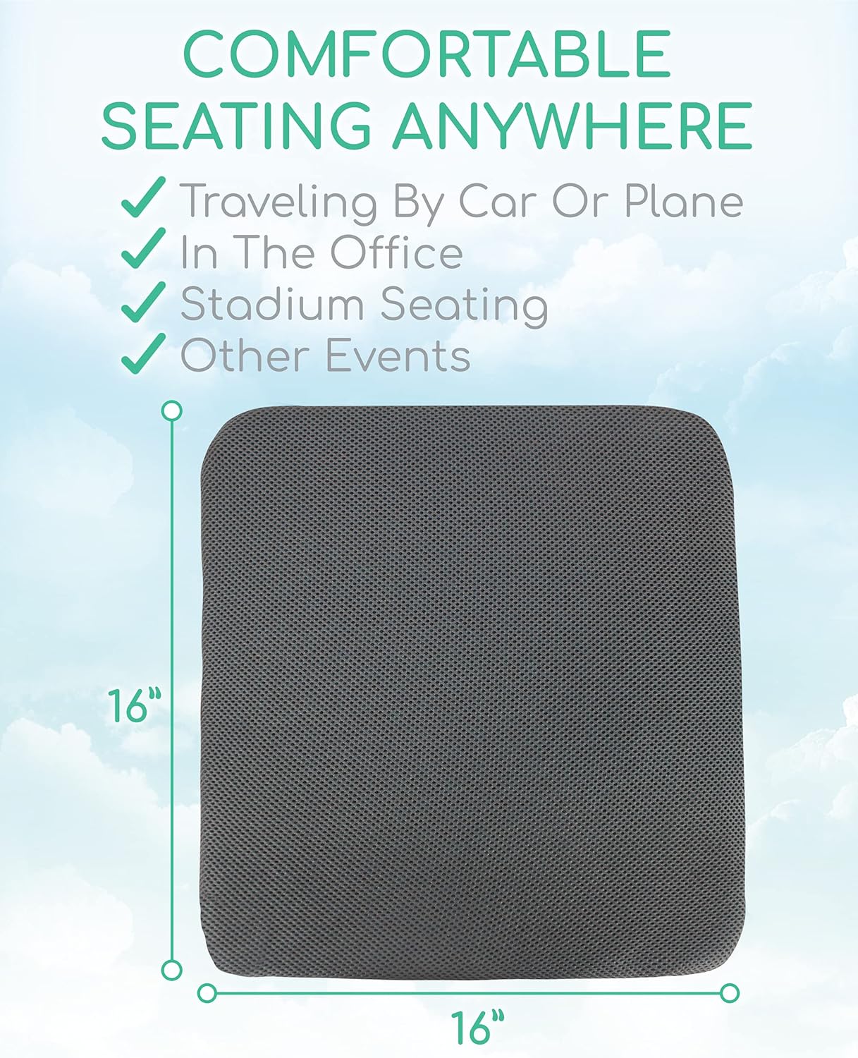 Gel Seat Cushion (Gray) by Xtra-Comfort - Seat Pad for Cars, Outdoors, Kitchens, Offices and Wheelchairs - Butt Cushion for Coccyx, Tailbone Pain and Lower Back, Sciatica Issues - Sitting Upholstery : Office Products