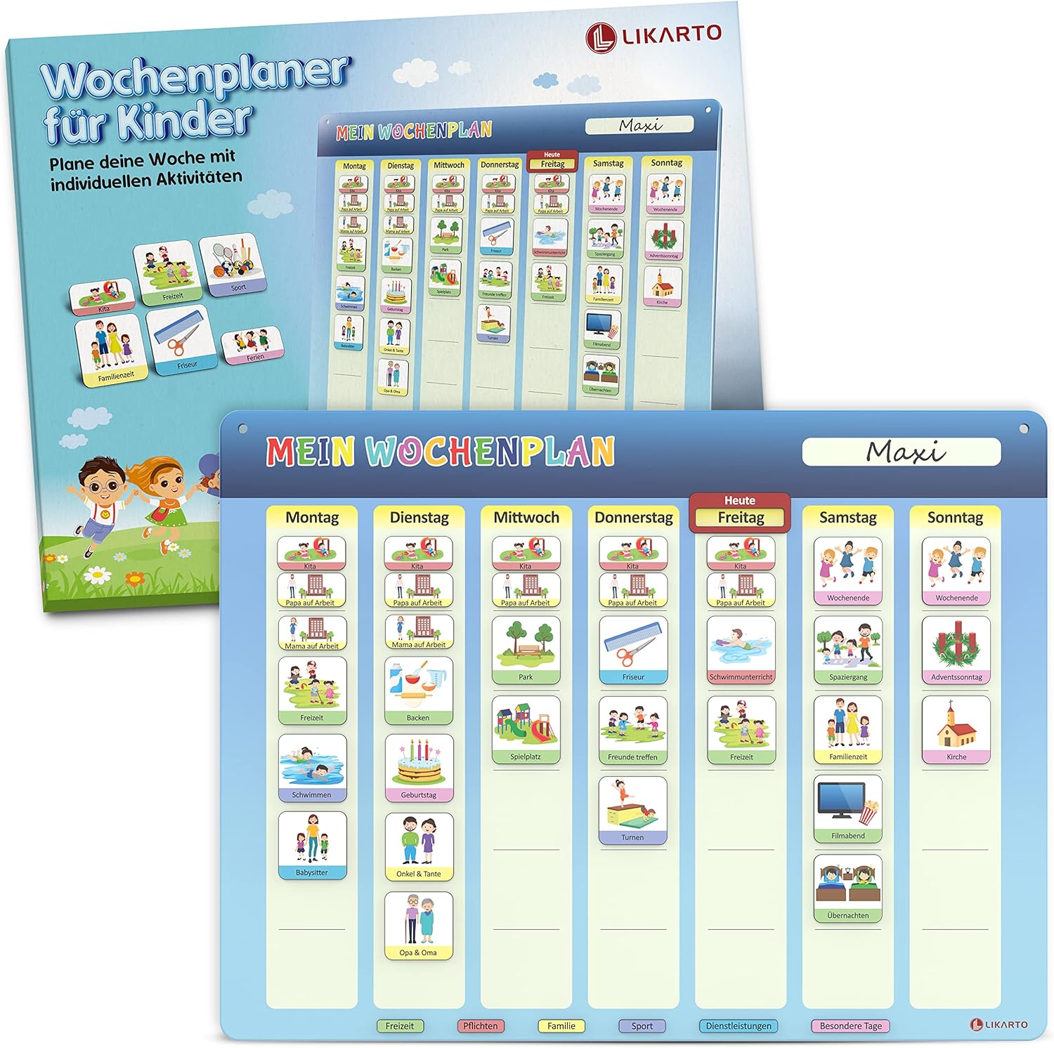 LIKARTO Wochenplaner für Kinder - Montessori Magnettafel inkl. 198 ...