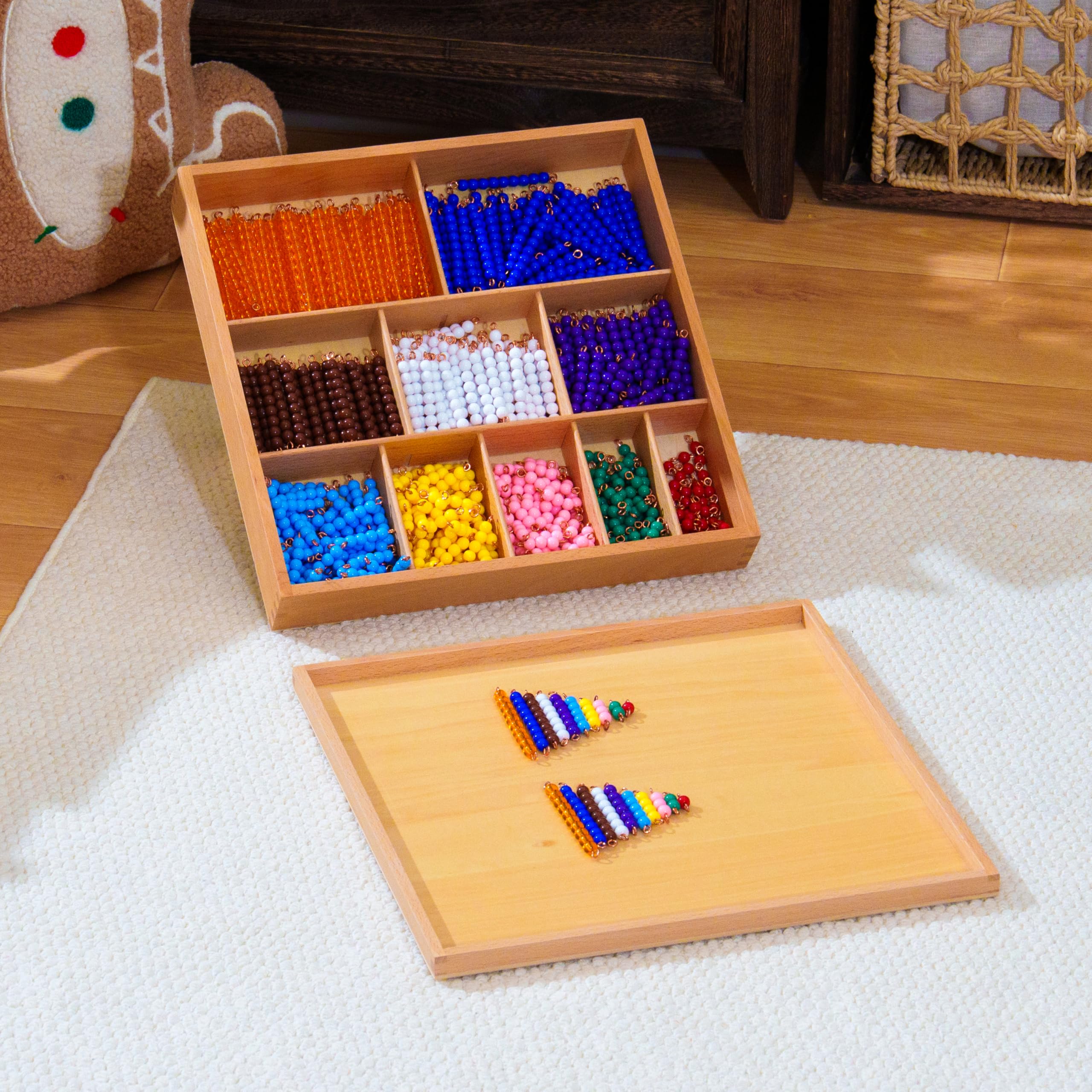 Montessori materiali matematici, giocattolo educativo in legno per numeri e calcoli, scuola materna e elementare, scuola domestica e aule a partire dai 3 anni (perline Montessori decorative)