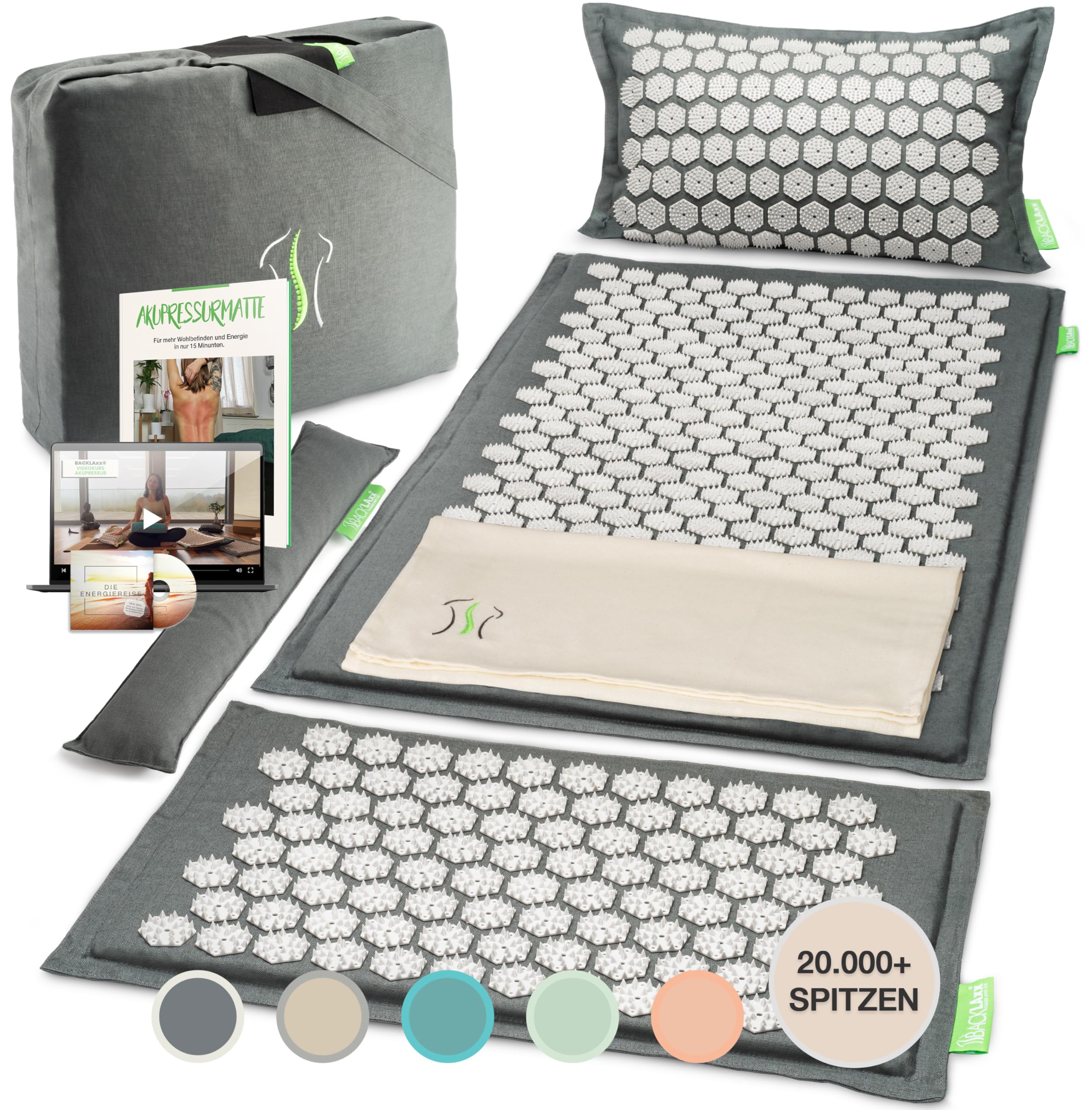 BACKLAxx Set de esterilla acupresion XL – Alfombra acupresion con cojin y bolsa