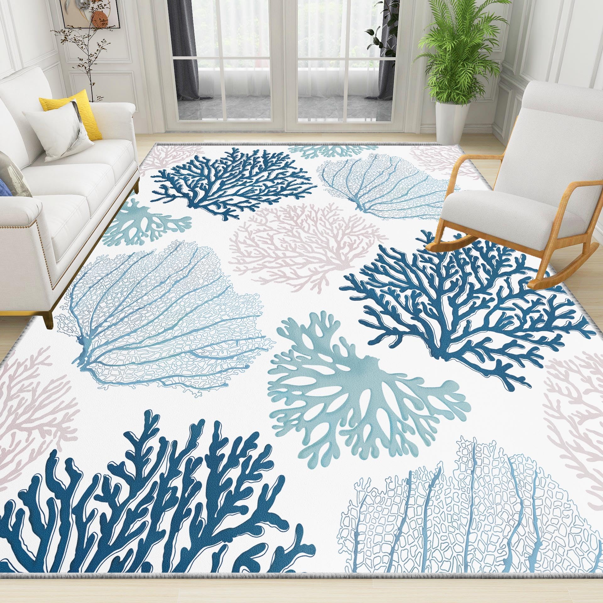 ラグ・カーペット round beach rug Amazon.com: Huotupsine Navy Blue Coral Coastal Round Area
