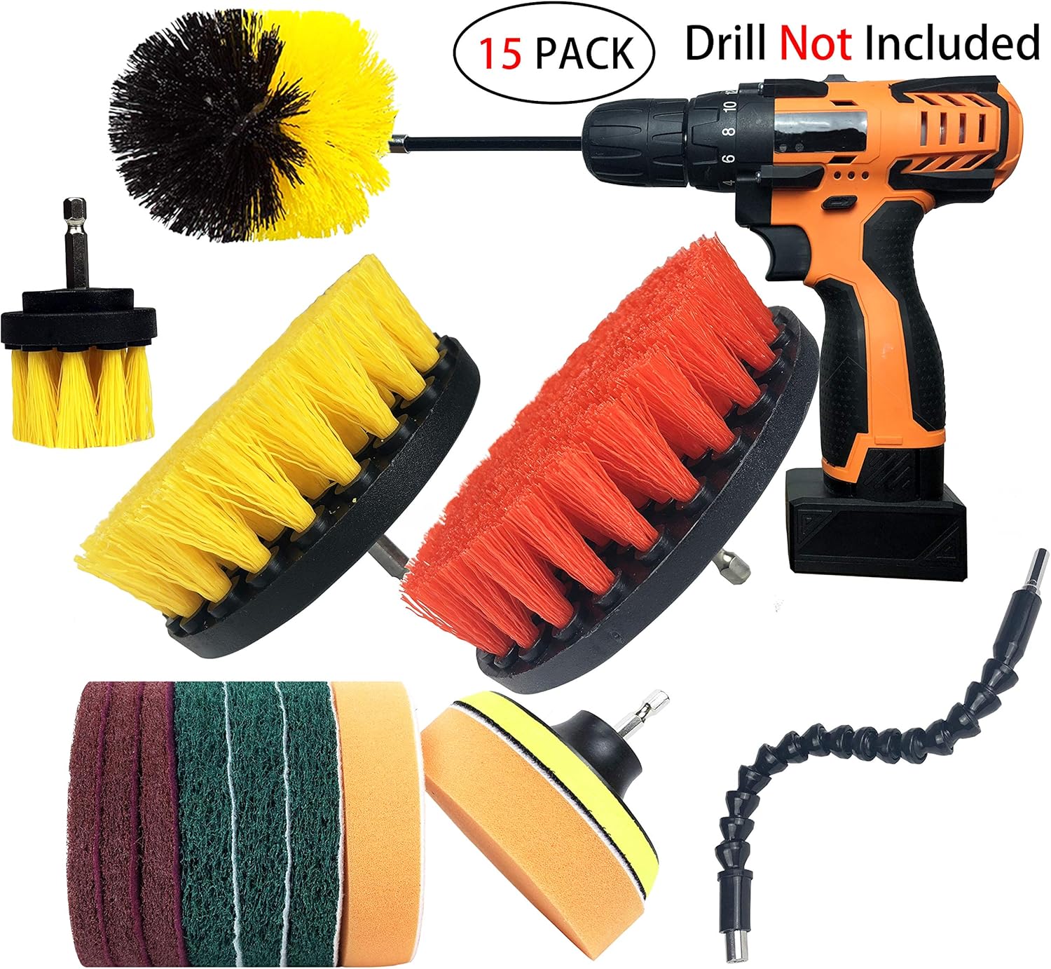Flash Deals - 70% OFF Drill Brush Attachments Set, Scrub Sponge, Scouring Pads Power Scrubber Kit with Extend Attachments for Cleaning Bathroom, Kitchen, Upholstery, Shower, Grout, Tiles, Tube, Corner, Carpet, 15 Pieces Super Big Clearance! Drill Brush Attachments Set, Scrub Sponge, Scouring Pads Power Scrubber Kit with Extend Attachments for Cleaning Bathroom, Kitchen, Upholstery, Shower, Grout, Tiles, Tube, Corner, Carpet, 15 Pieces