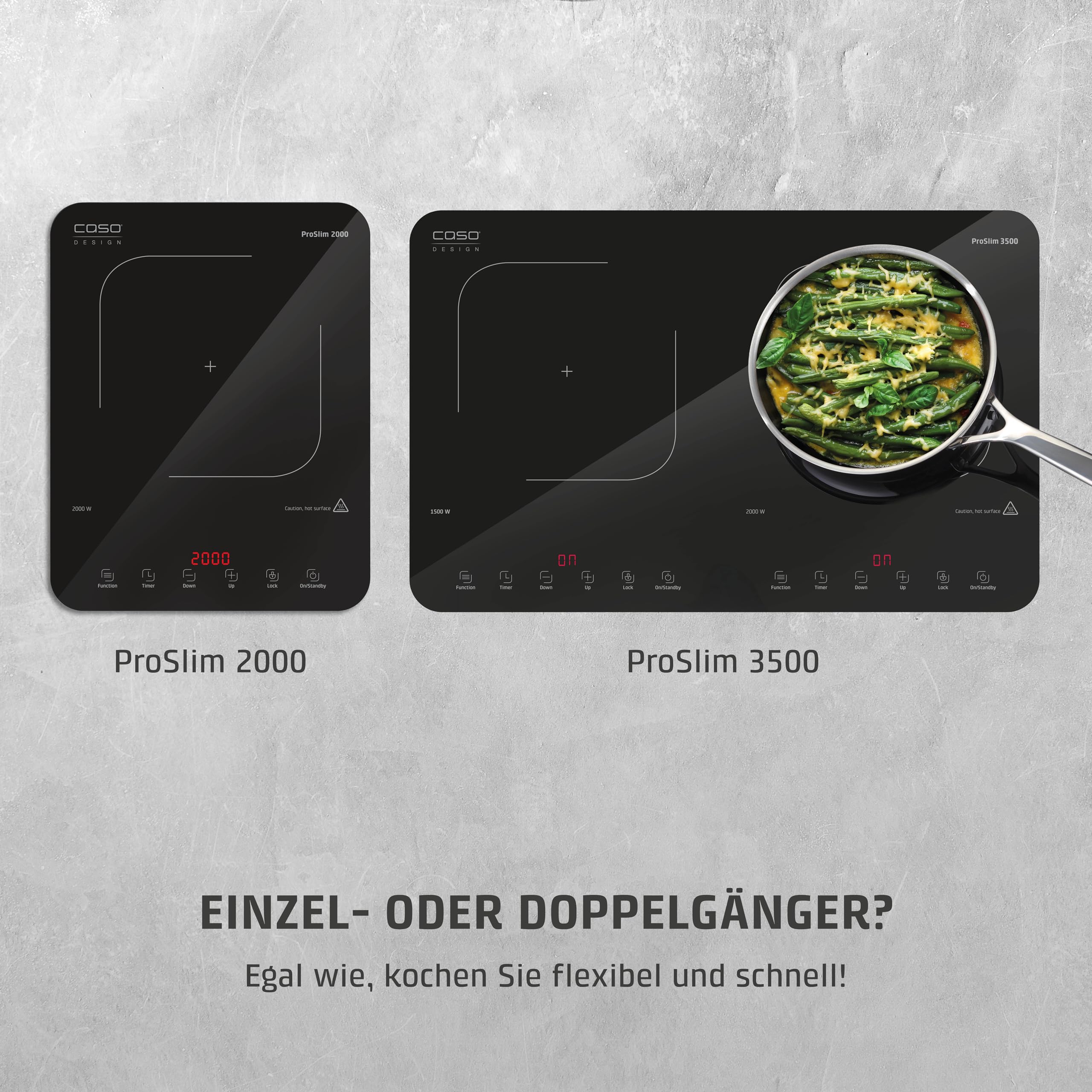 CASO ProSlim 2000 2000W Induktionskochplatte, 10 Temperaturstufen, Sensor-Touch, Timer