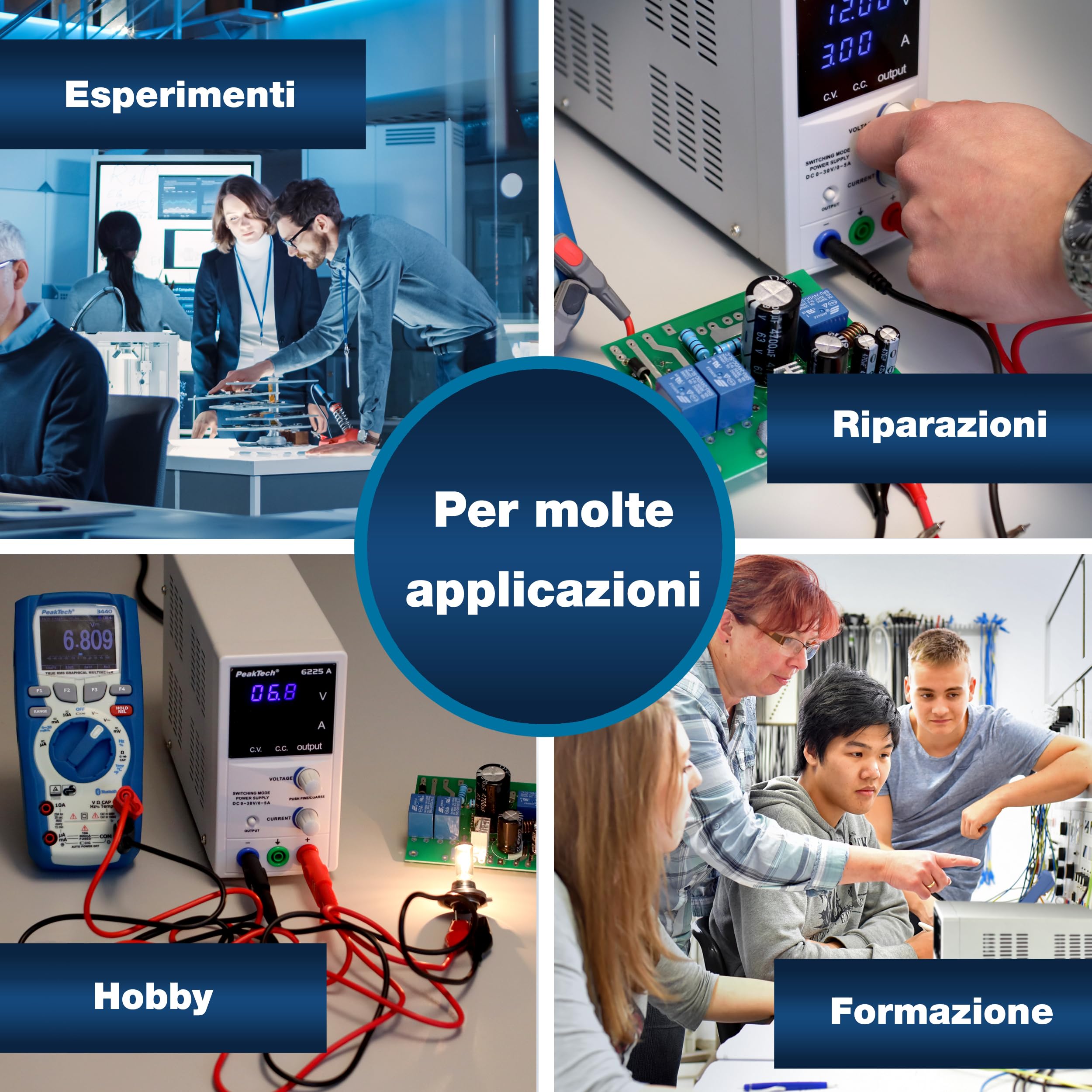 Peaktech 6225 a 1 - Alimentatore da Laboratorio Dc 0-30V/0-5A, Display a LED a 4 Cifre Regolabile, Alimentatore a Commutazione Stabilizzata, Protezione da Sovraccarico e Cortocircuito