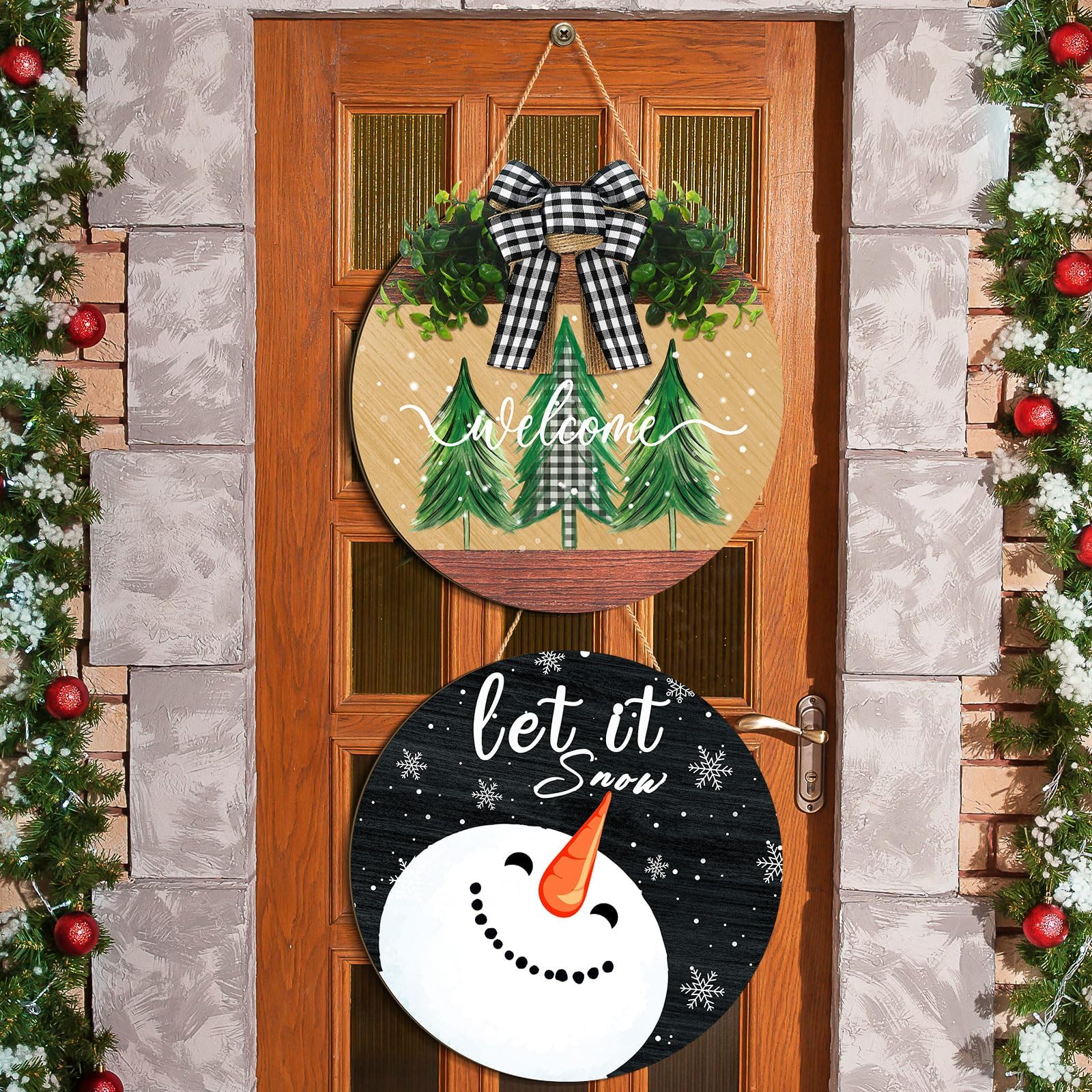 Boao 2 Pcs Hello Winter Door Sign Let It Snow Sign Decor