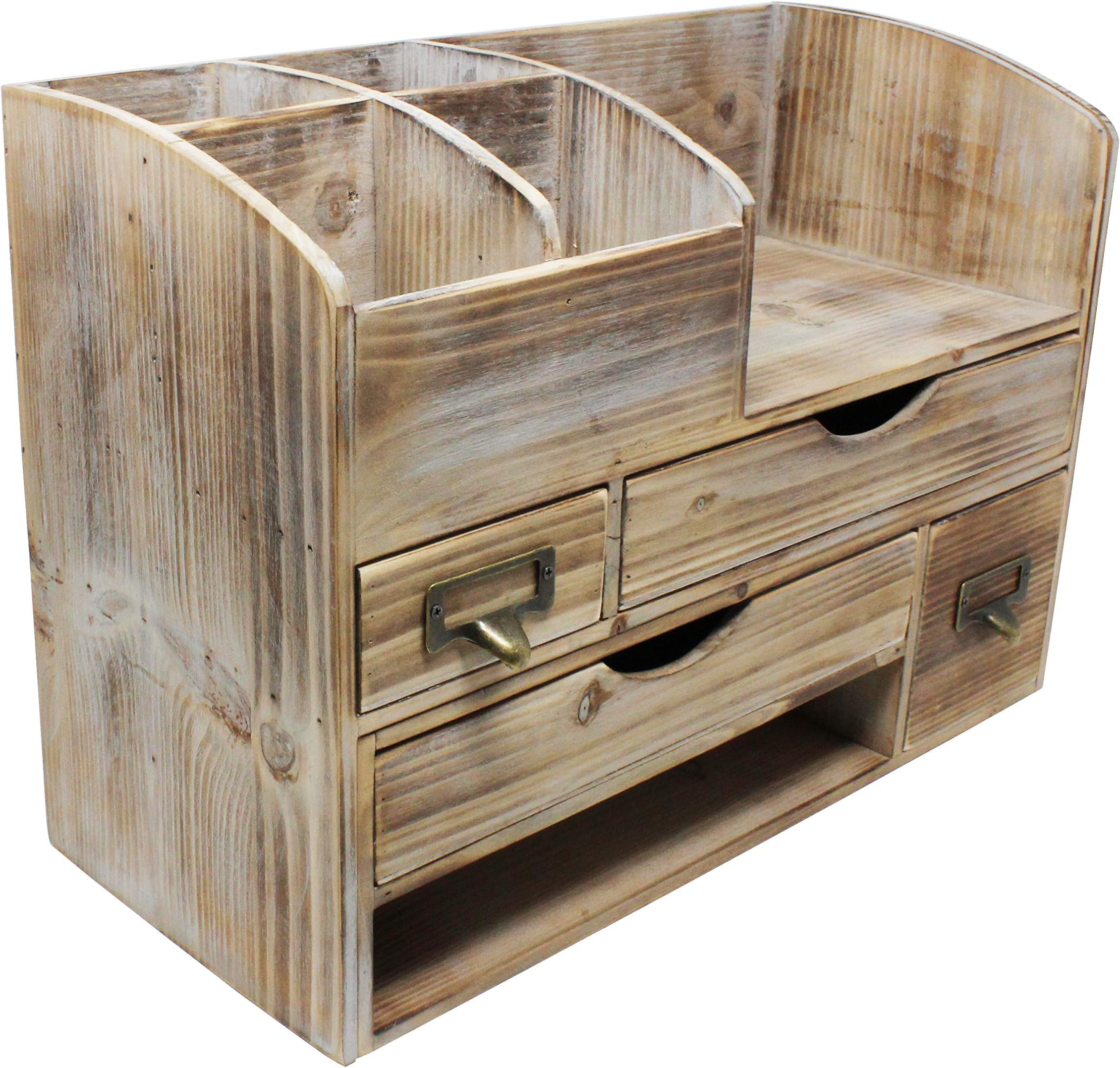 Executive Office Solutions Large Adjustable Wooden Office Desk Organizer for Desktop, Tabletop, or Counter – Wood Storage Shelf Rack – for Office Supplies, Desk Accessories, or Mail - Barnwood (WO13)