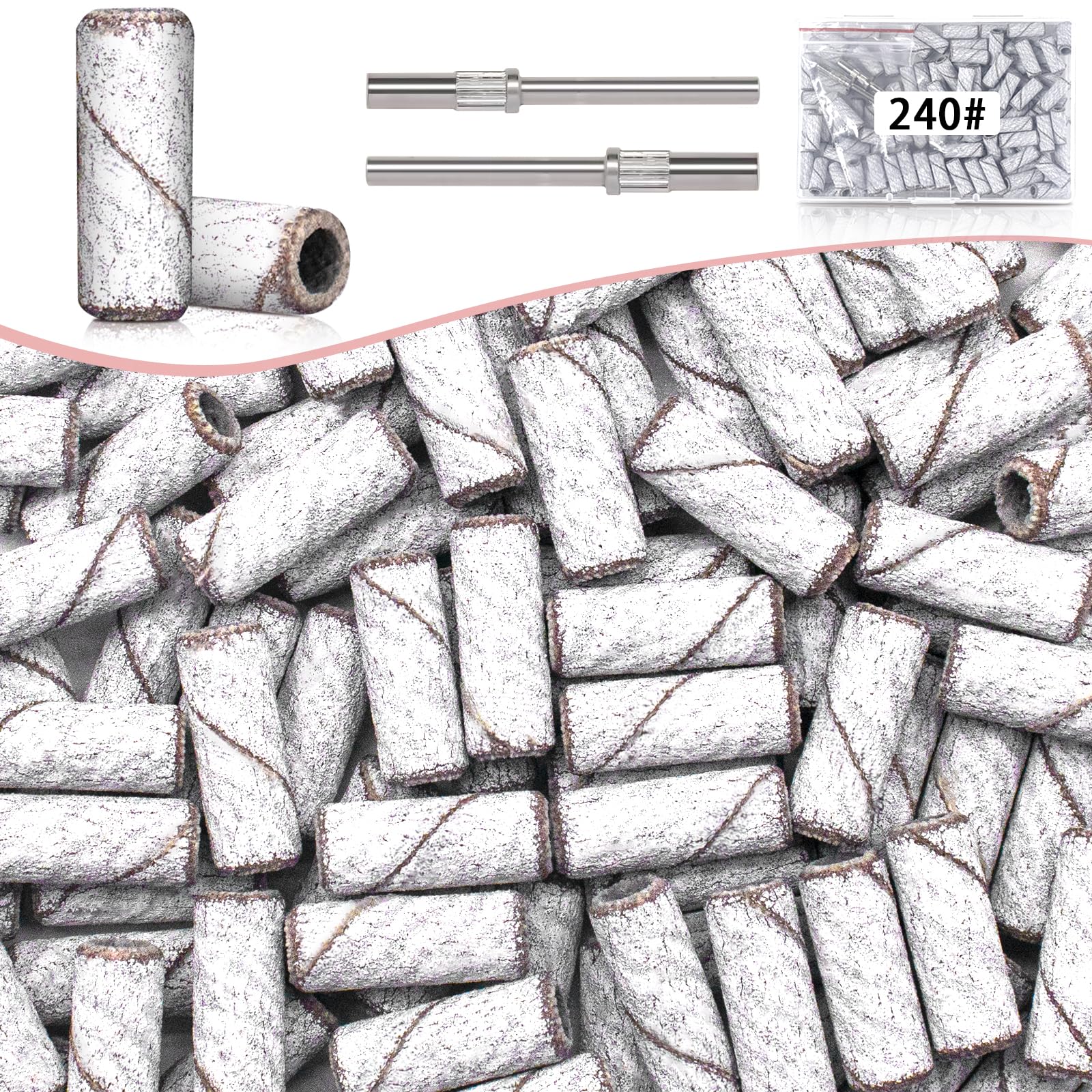 240 Grit Small Sanding Bands Nail Drill Bit, 100 Pcs 3.1 MM Mini Sanding Bands for Nail, Extreme Fine Grit, Aluminum Oxide, Silicon Carbide, White, Nail Drill Bits, Abrasives, Nail