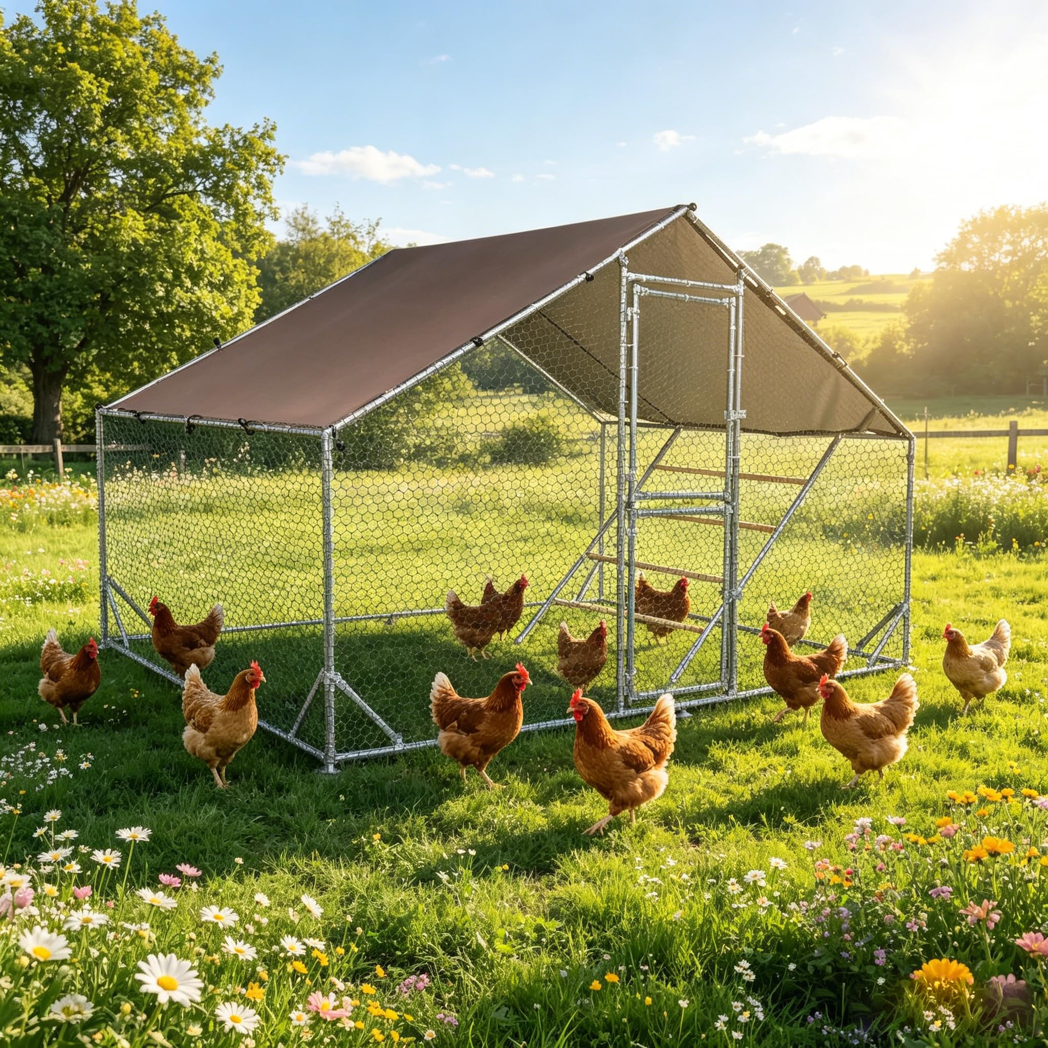 Aivituvin Metall Freilaufgehege Hühnerstall 3x2x2m - Mit Rampe, Wasserdichtetem PE-Tuch und Sicherheitsschloss - freilauf groß für Hühner, Kaninchen und Verschiedene Kleintiere (Silber, 2 x 2 x 3m)