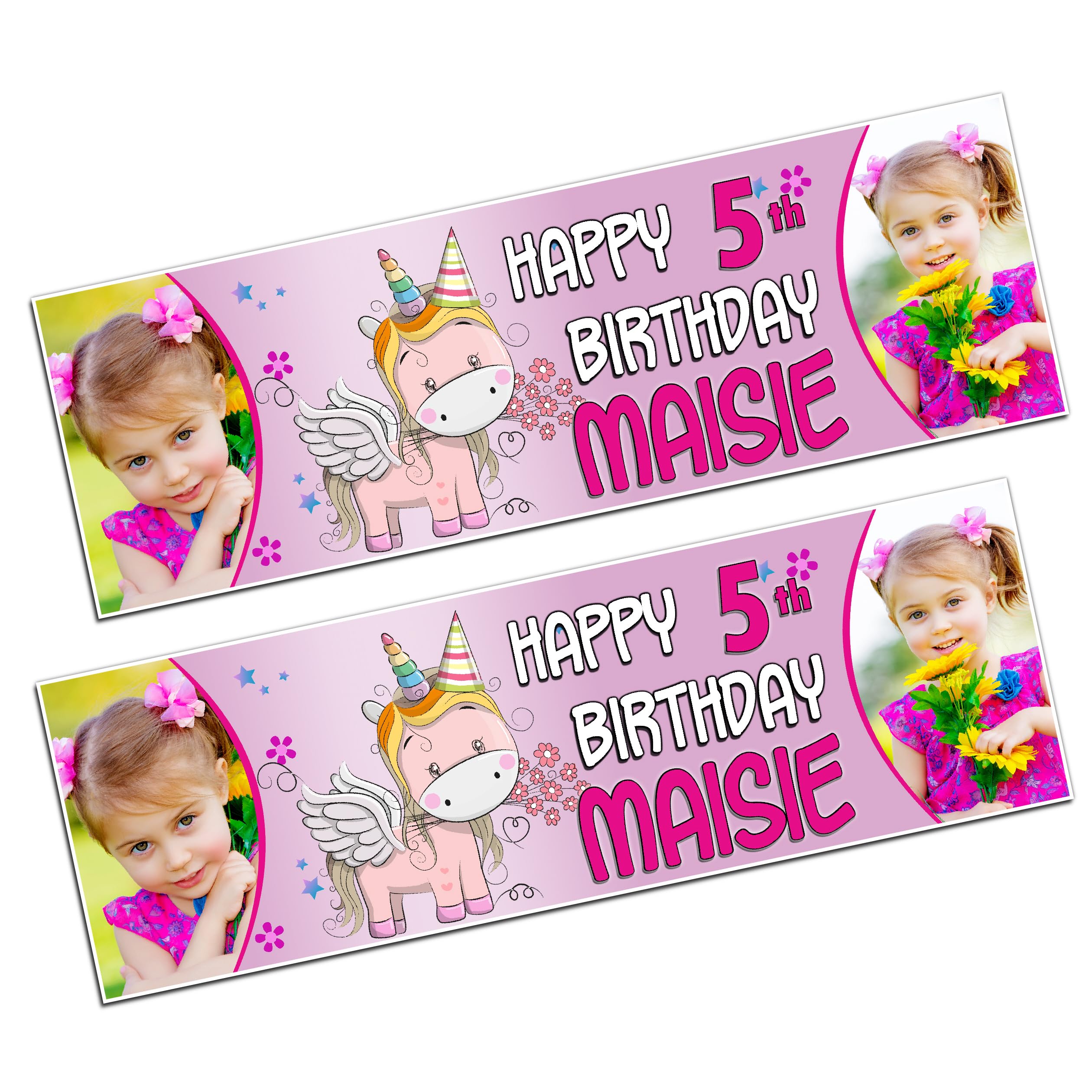 Personalised Happy Birthday Photo Party Banners Unicorn 1st 2nd 3rd 4th 5th 6th 7th 8th Girls Childrens Any Age