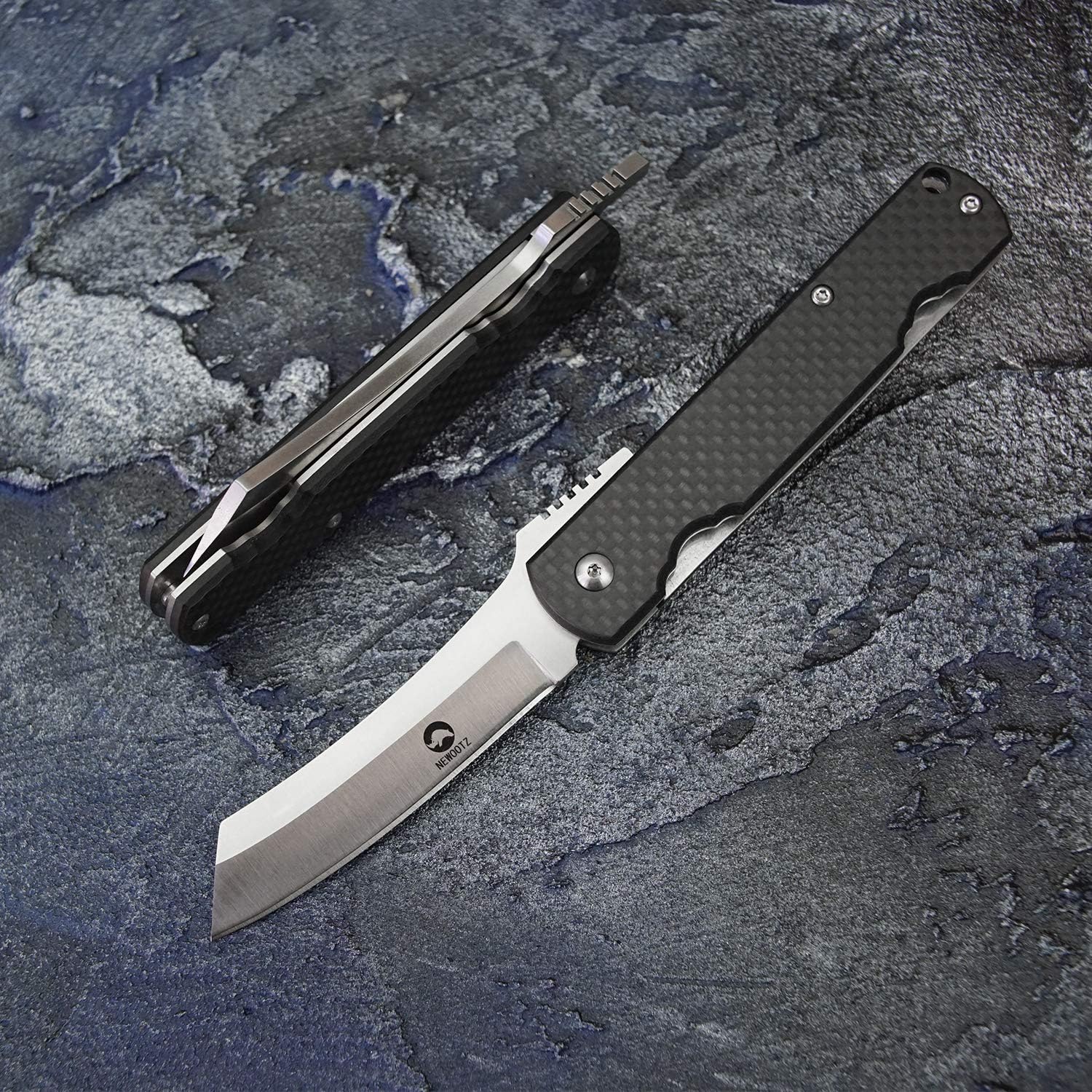 Handmade Higonokami Razor Folding Pocket Knife with Clip and Sheath,3in D2 Steel Blade,Carbon Fiber Liner Lock Handle EDC Knives for Men