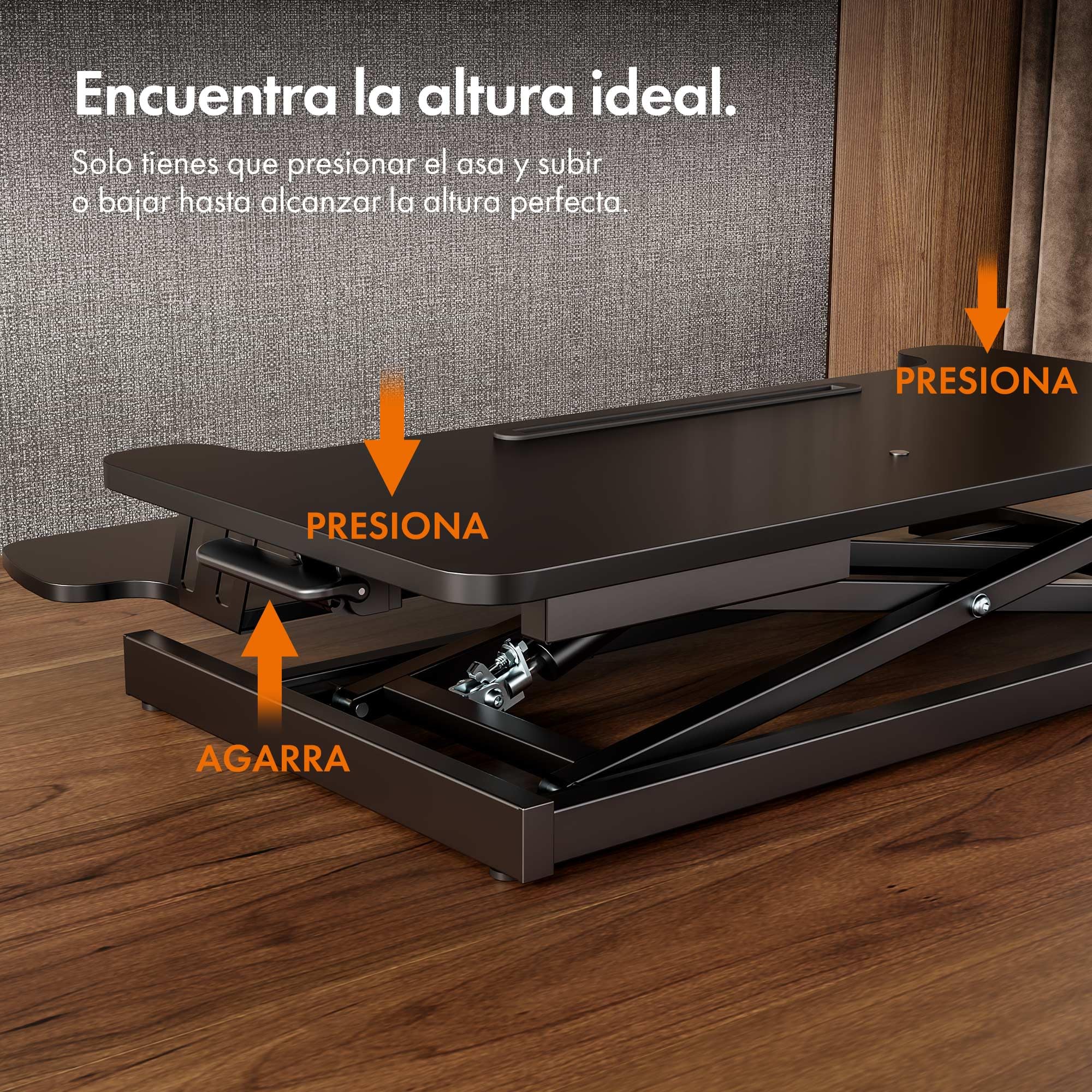 VonHaus Convertidor de Escritorio de Pie, Estación de Trabajo de Computadora Ajustable en Altura con Estante para Teclado, Elevador de Escritorio con Soporte para Tableta (Negro)