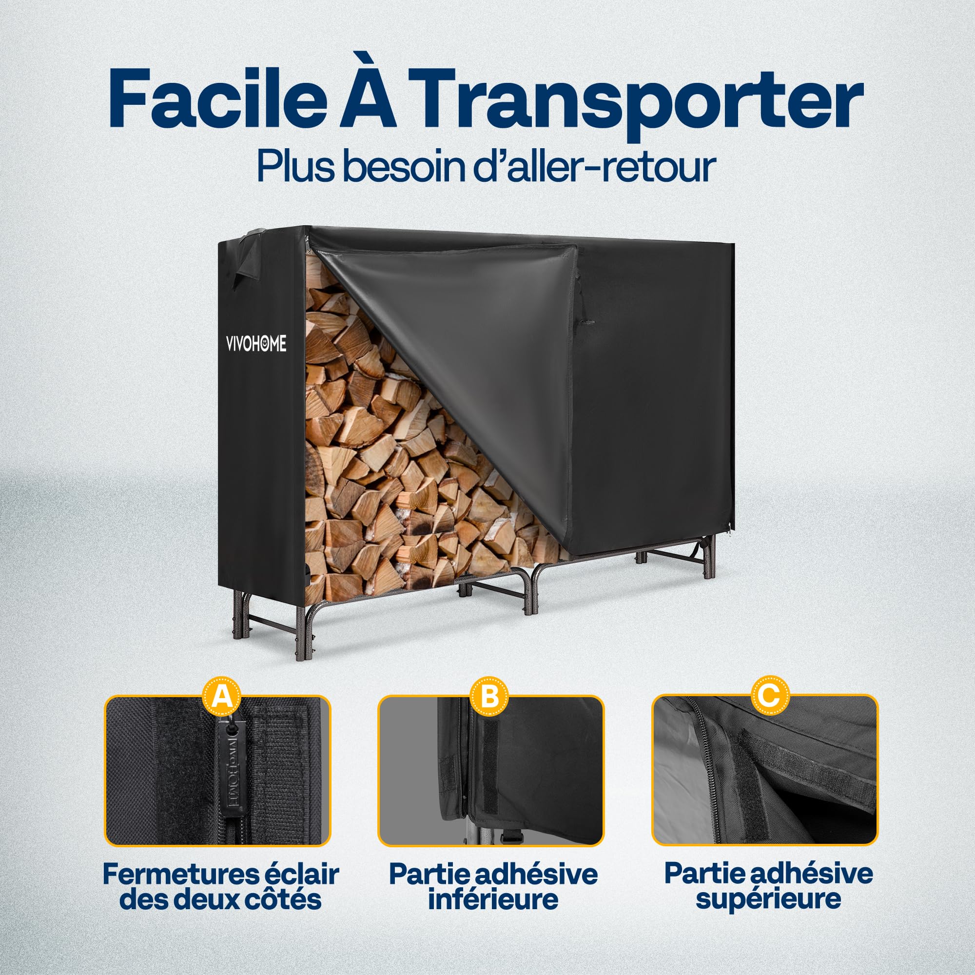 VIVOHOME Étagère pour Bois de Cheminée avec Housse Anthracite 183×123×35cm, Support Bûches Chauffage Robuste Réglable Imperméable Intérieur et Extérieur - 4