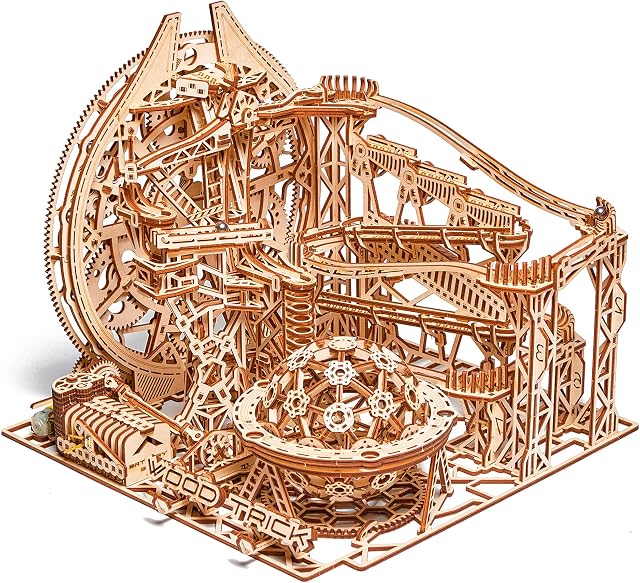Wood Trick Galaxy Marble Run 3D Wooden Puzzles for Adults and Kids to Build - 15x12.6 - Electric Driven - Roller Coaster Wooden Model Kits for Adults and Teens to Build