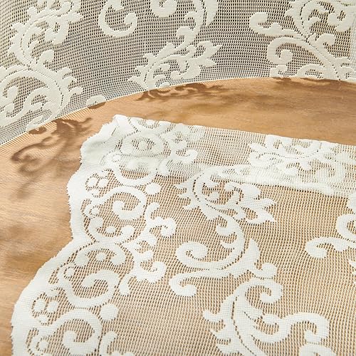 Miniatura 7 de FOLKSIDE Cortinas de encaje marfil de 63 pulgadas de largo, juego de 2 paneles, cortinas florales de cachemira transparentes para sala de estar y