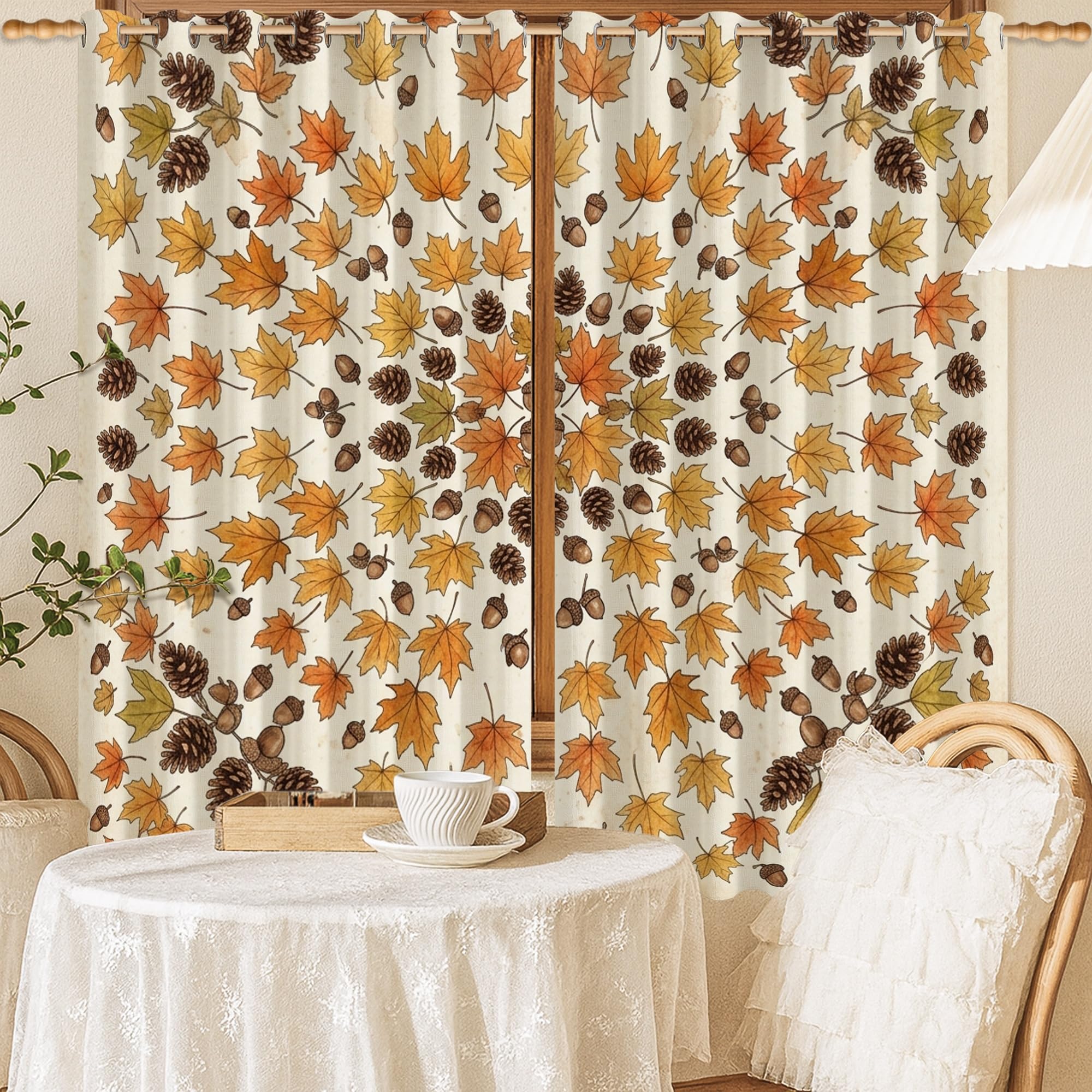 Rideaux occultants automne orange motif érable et glands pour salon