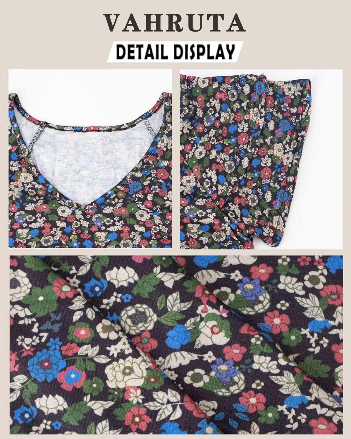 VahRuta Womens Summer Boho Clothes Flowy Tops Floral Shirts V Neck Loose Fit Casual Short Sleeve - Image 5