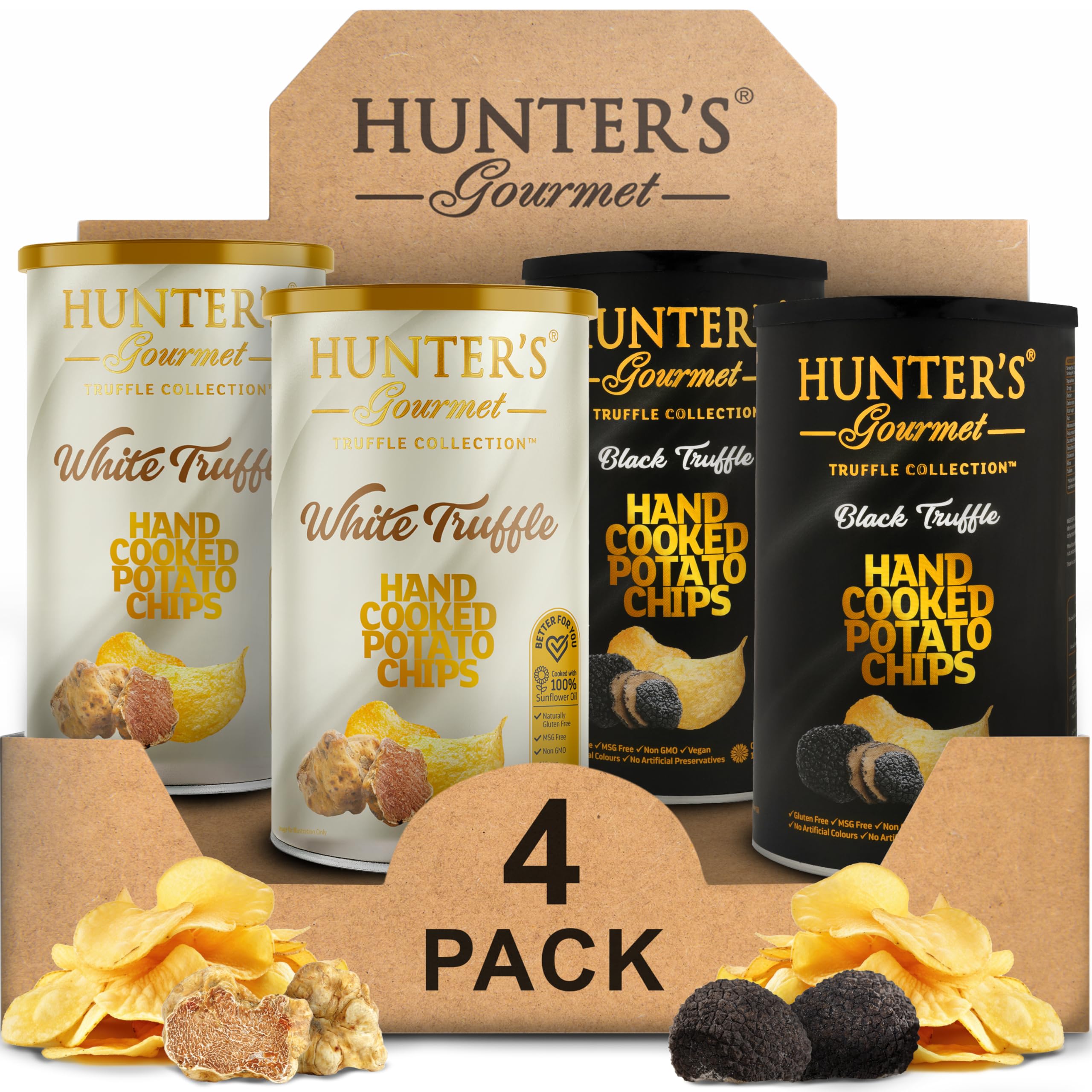Hunter's Gourmet Truffle Chips | No Cholesterol | Preservatives-Free | No Artificial Colors | Hand-Cooked | Vegan Truffle Lover | Made in a Nut-Free Facility | Great for Special Occasions | Pack of 4