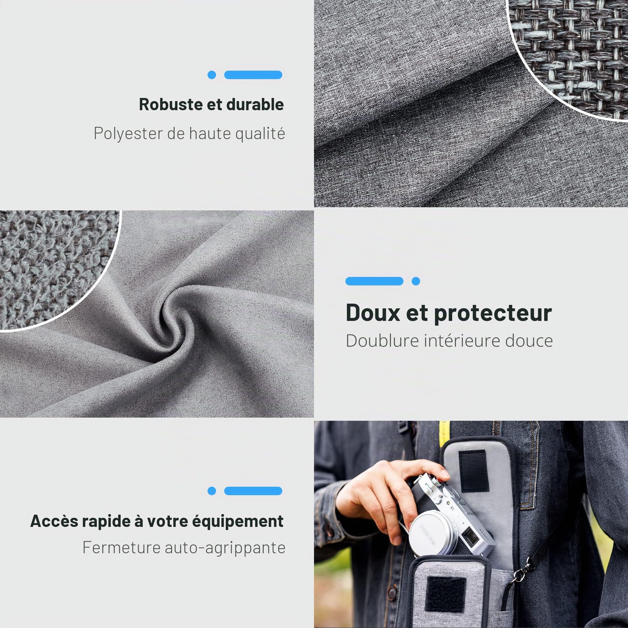 KIWIFOTOS Sac à Bandoulière Compact pour Caméra, Sac de Voyage, Sac à Bandoulière pour Appareil Photo Reflex/sans Miroir et Objectif pour Canon, Nikon, Sony, Fujifilm, Ricoh, avec Bandoulière (Gris)