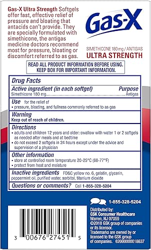 Miniatura 13 de Gas-X Cápsulas blandas de alivio de gases ultra fuertes con simeticona, 180 mg para aliviar la hinchazón, 50 unidades