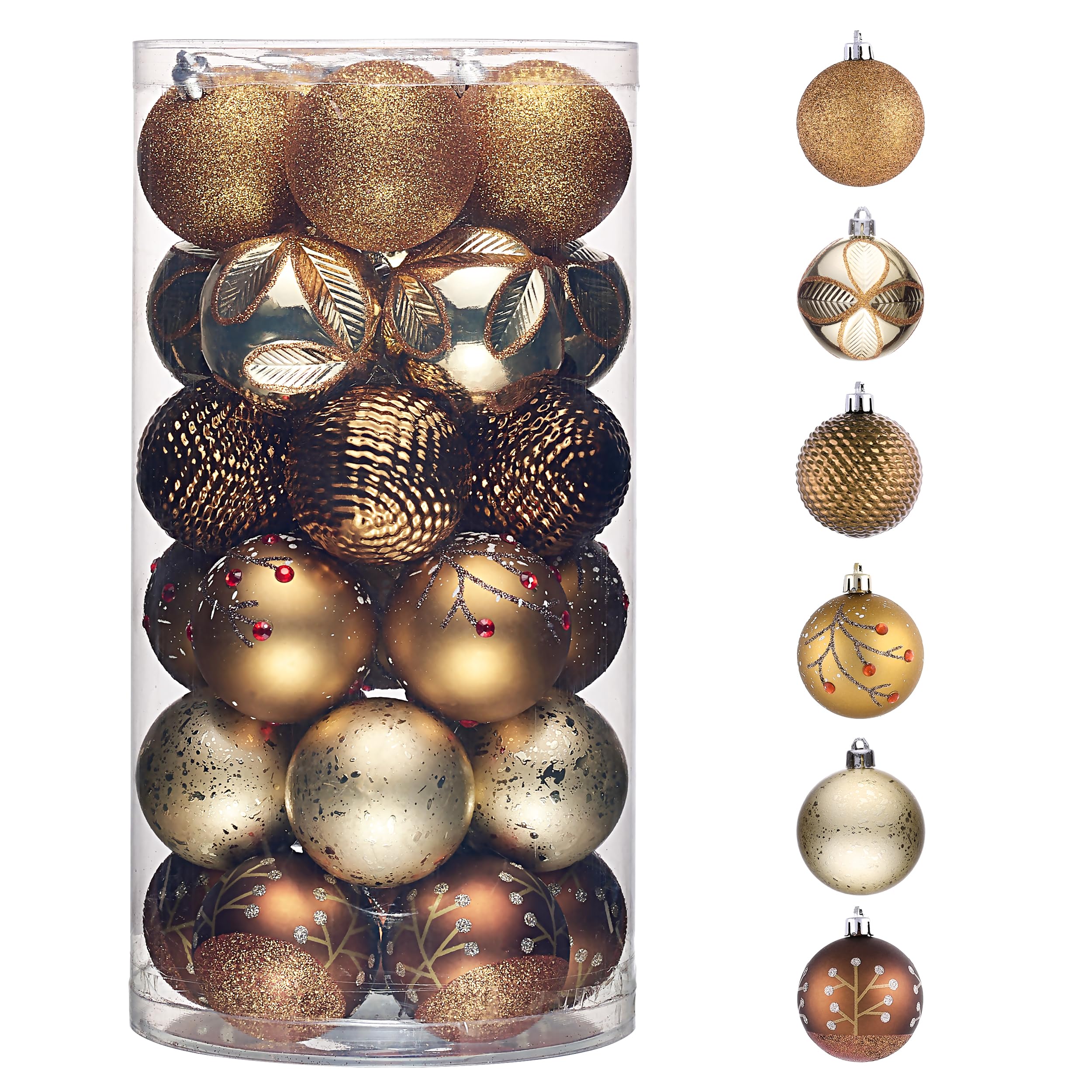 Valery Madelyn Lot de 30 décorations de sapin de Noël incassables en bronze, cuivre et or, 6 cm, marron forêt à suspendre pour décoration de Noël