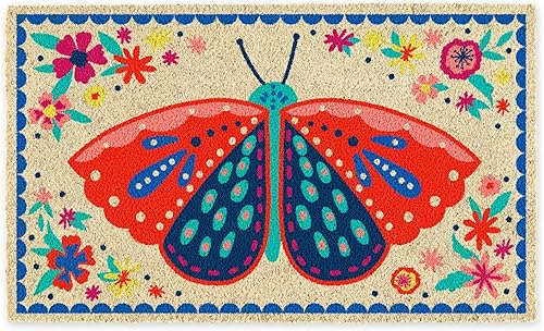 DII Felpudo de fibra de coco natural para exteriores, 17 x 29 pulgadas, mariposa popular