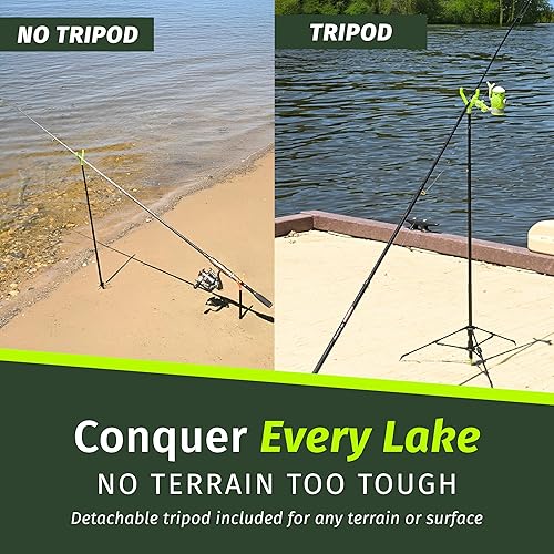 Miniatura 3 de FISHIN' STIX - Kit listo para pescar, incluye soporte para caña de 30 pulgadas, trípode de soporte todo terreno y alarma de mordida