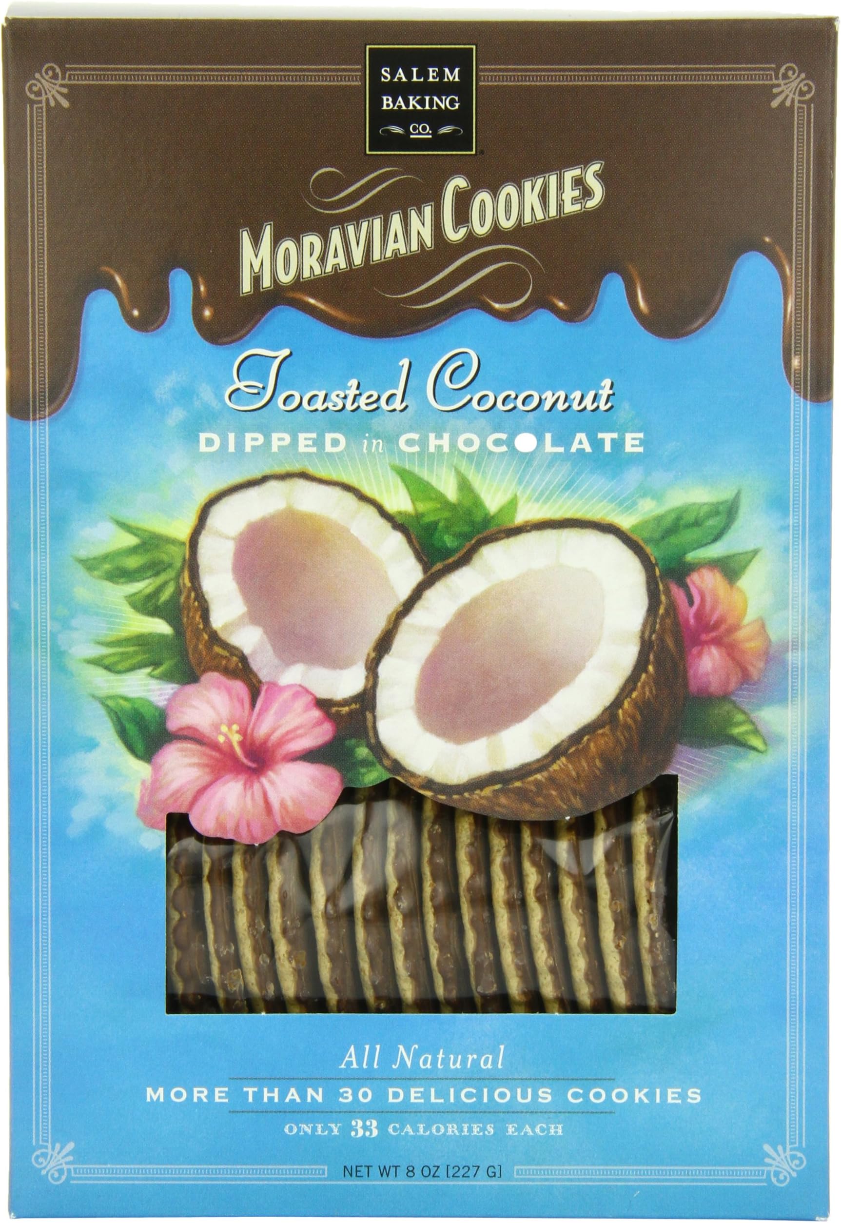 Salem Baking Chocolate Dipped Moravian Cookies, Toasted Coconut, 8 Ounce