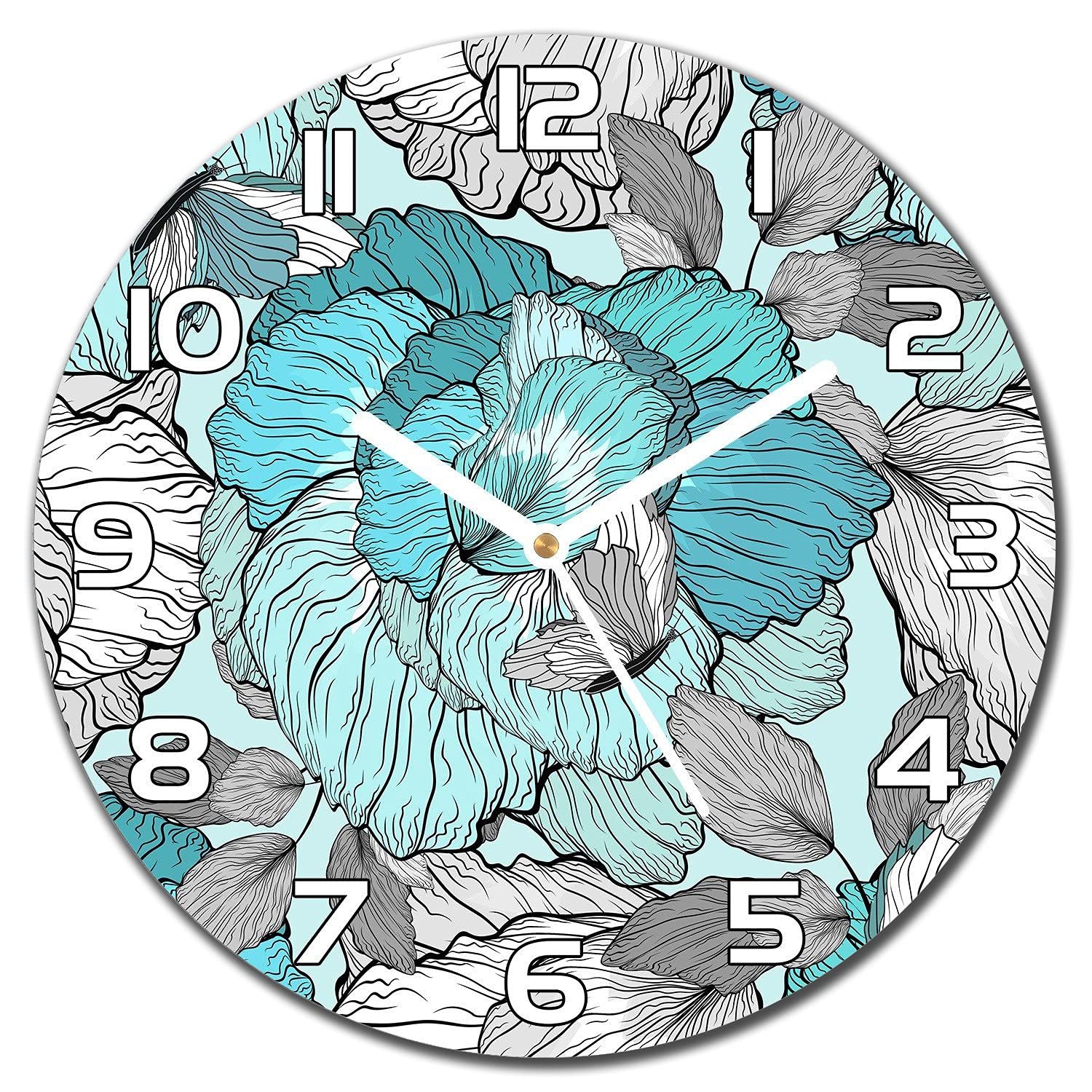 Horloge en verre de sécurité 30cm moderne à motif fleurs doodle Coloray pour cuisine
