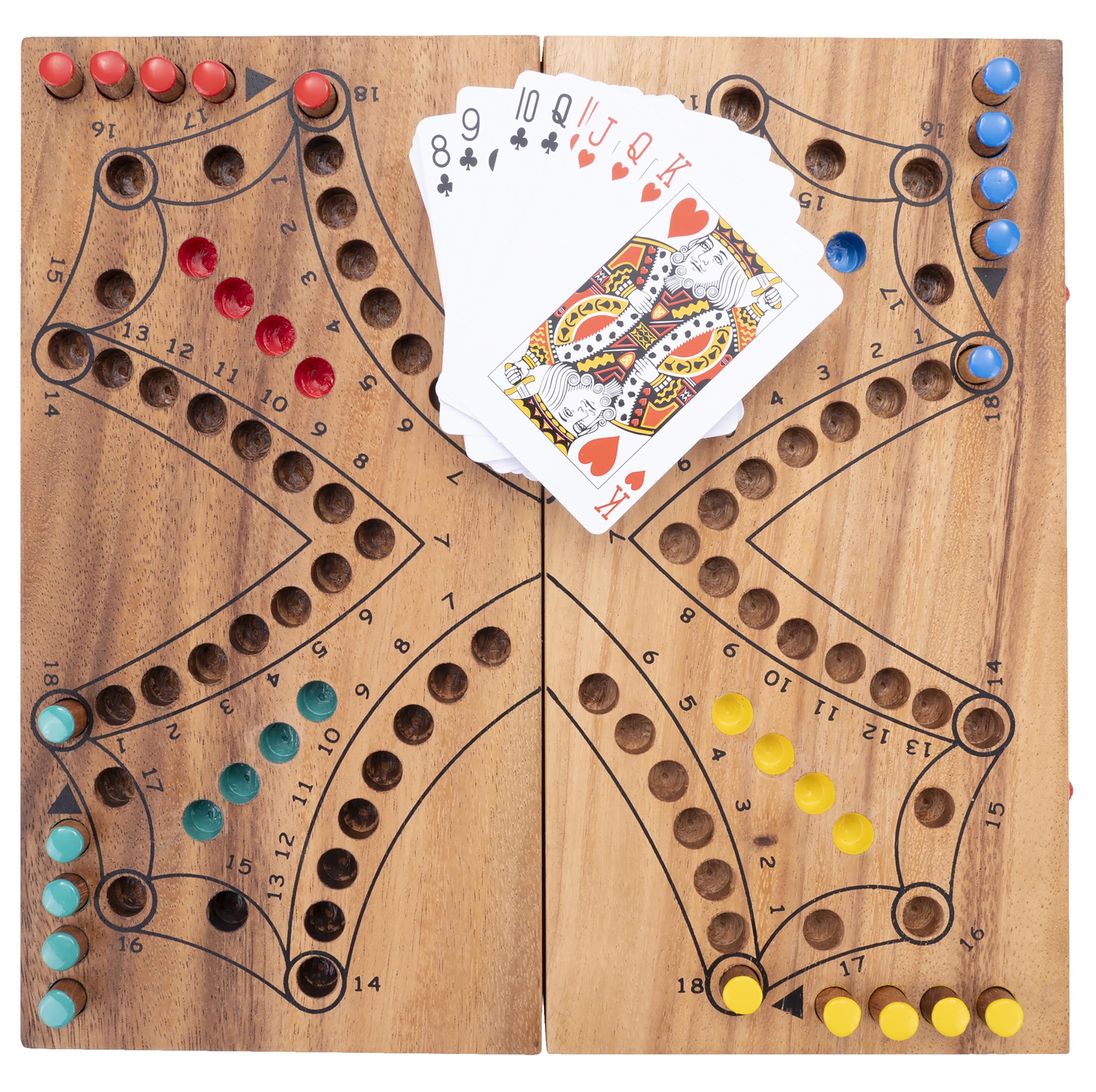 Engelhart - 350261 - Jeu de Tock en Bois - 4 Joueurs - Coffret en Bois Écologique - Jeu Traditionnel Canadien - Parcours avec Cartes - À partir de 6 Ans - Amusant et Stratégique