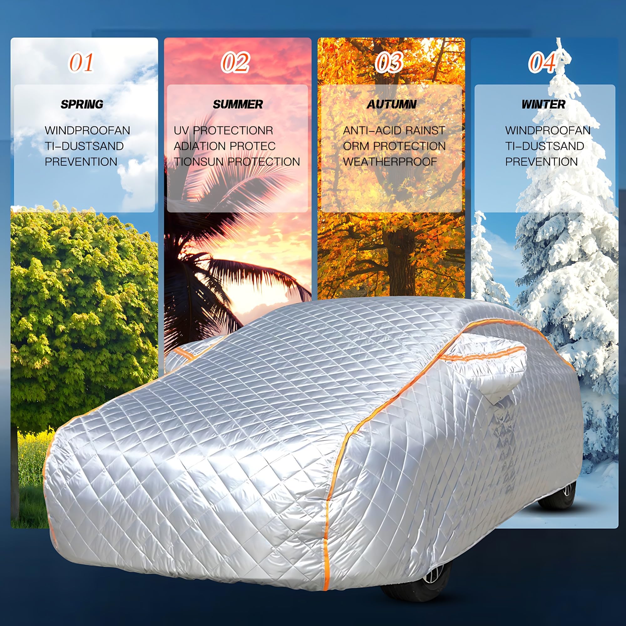 Hagelschutzplane Auto für FIAT 500X, Hageldecke Für Auto Wasserdicht Outdoor, Autoabdeckung Für Regen Sonne Staub Schutz, Hageldecke Hagelschutz Auto, Auto Abdeckplane(Silver)