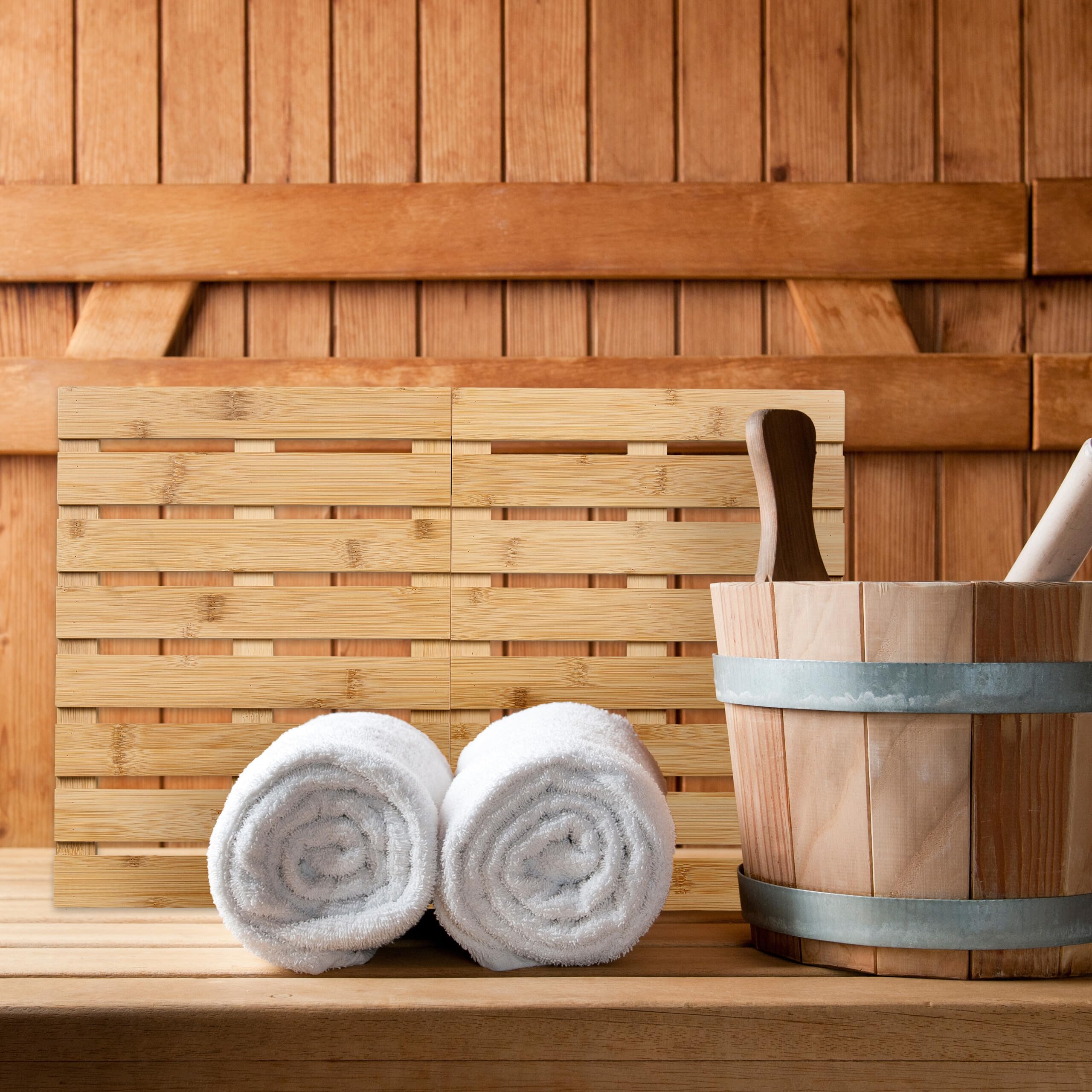 Relaxdays Pedana Doccia in bambù, 60 x 40 cm, Tappetino Antiscivolo per la Vasca e la Sauna, Interno e Esterno, Naturale
