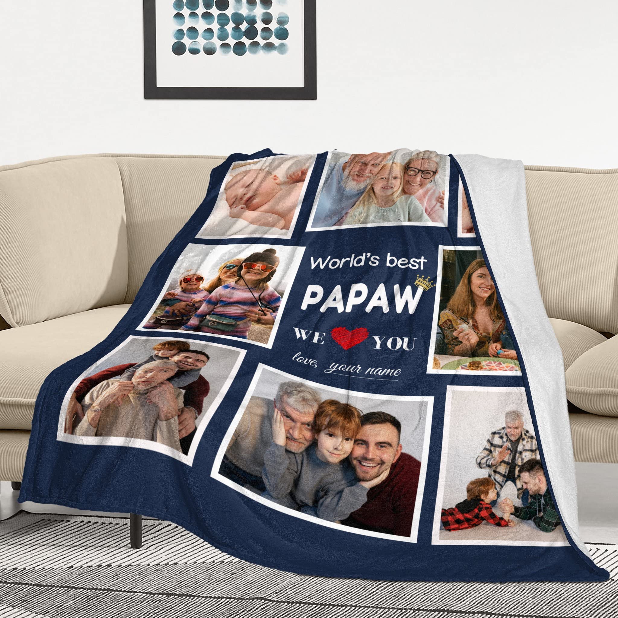 Gifts for Papaw, Custom Blankets with Photos, Personalized Papaw Picture Blanket, Customized Blankets with Photo Collage Throw, Christmas Birthday Gifts for Papa Grandpa Grandfather