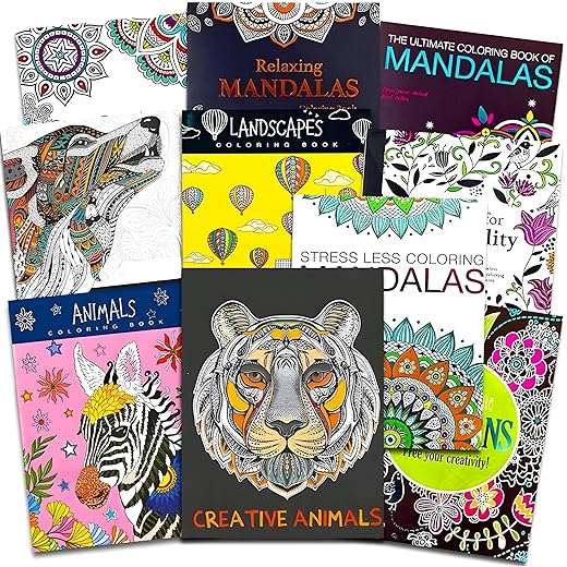 Adult Coloring Book Bundle with 10 Deluxe Coloring Books for Adults and Teens (Over 250 Stress Relieving Patterns).