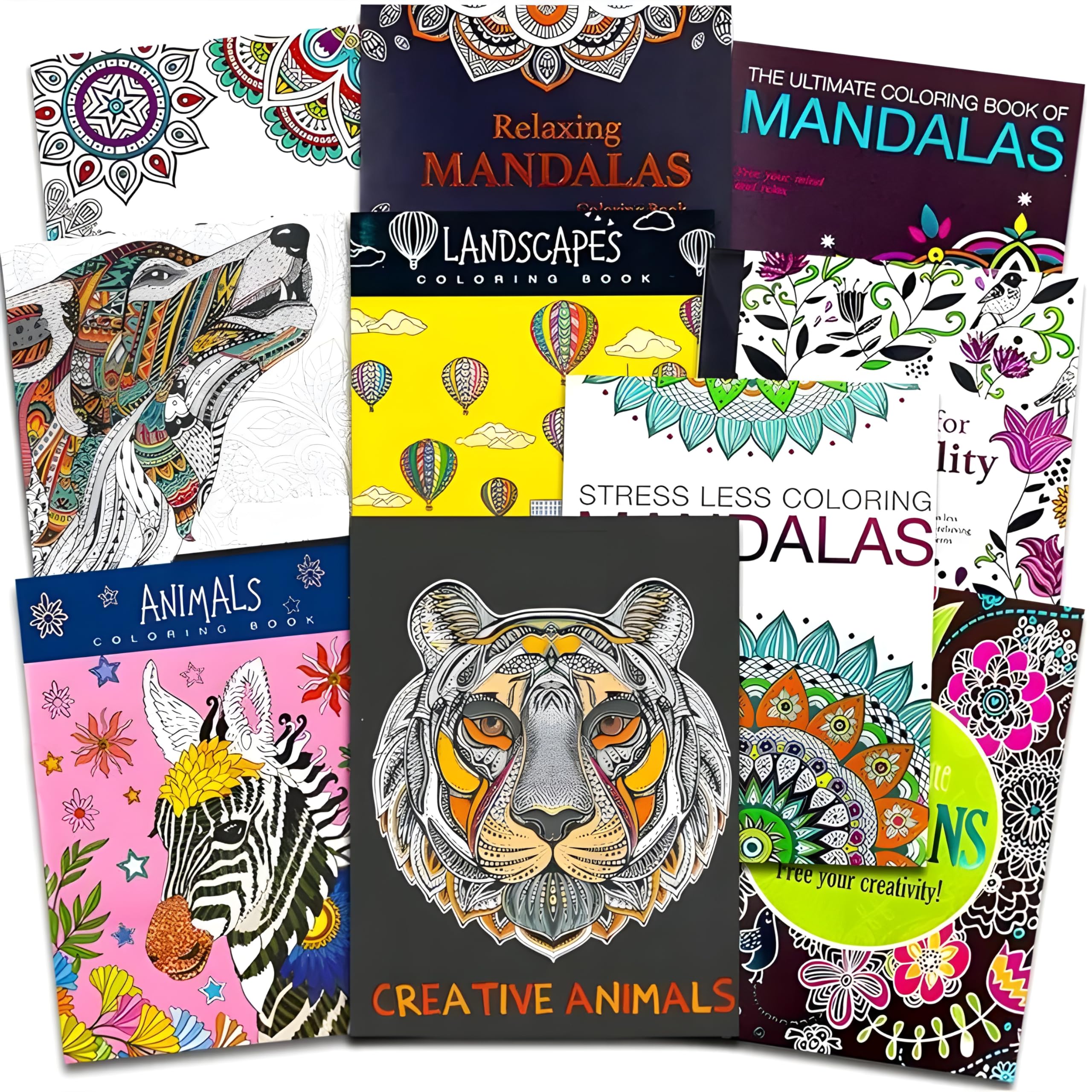 Adult Coloring Book Bundle with 10 Deluxe Coloring Books for Adults and Teens (Over 250 Stress Relieving Patterns).