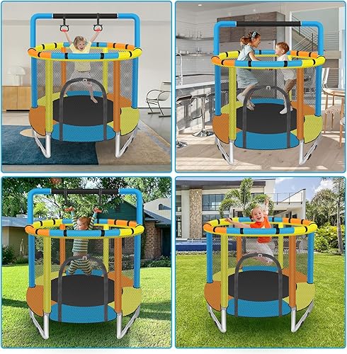 Miniatura 6 de Trampolín para niños pequeños con red de seguridad, trampolín pequeño de 55 pulgadas para niños de 1 a 8 años, uso en interiores y exteriores,