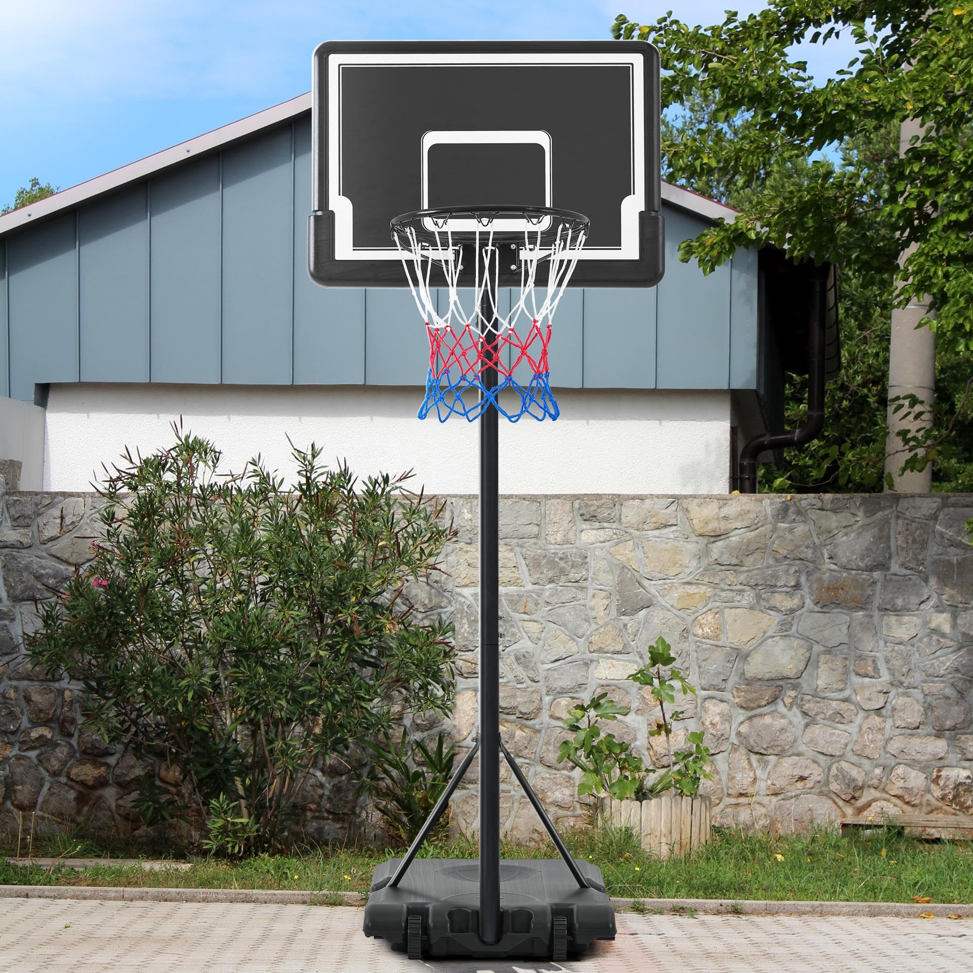 Yaheetech Canasta Baloncesto Exteior, Aro de Baloncesto con Ruedas Tableros de Baloncesto para Adultos Altura Ajustable 182-215 cm Negro