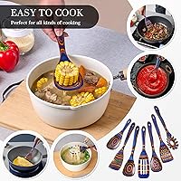 Vista 7 de Utensilios de cocina de madera resistentes al calor, juego de 7 piezas, ecológicos, incluye espátula, pasta y cucharas ranuradas, herramienta