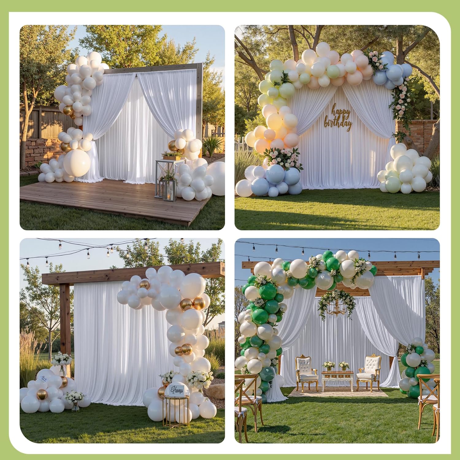 30ft×12ft White Backdrop Curtain for Wedding Parties, 6 Panels Wrinkle Free Polyester Photo Backdrop Drapes Back Drop Cloth for Birthday Photography Background