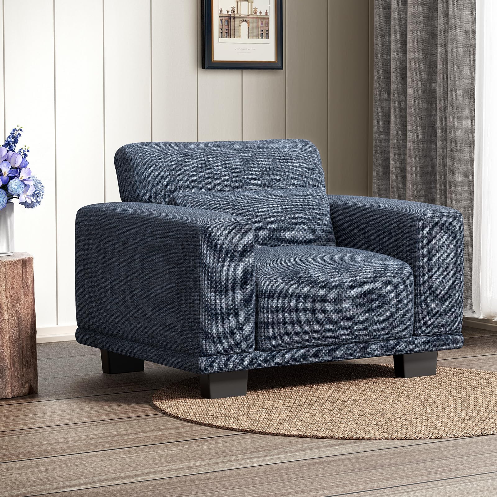 marsail 40 inch single sofa, 1-seater modern comfy couch with deep seats, upholstered linen couches for living room, bedroom, office,apartment, blue
