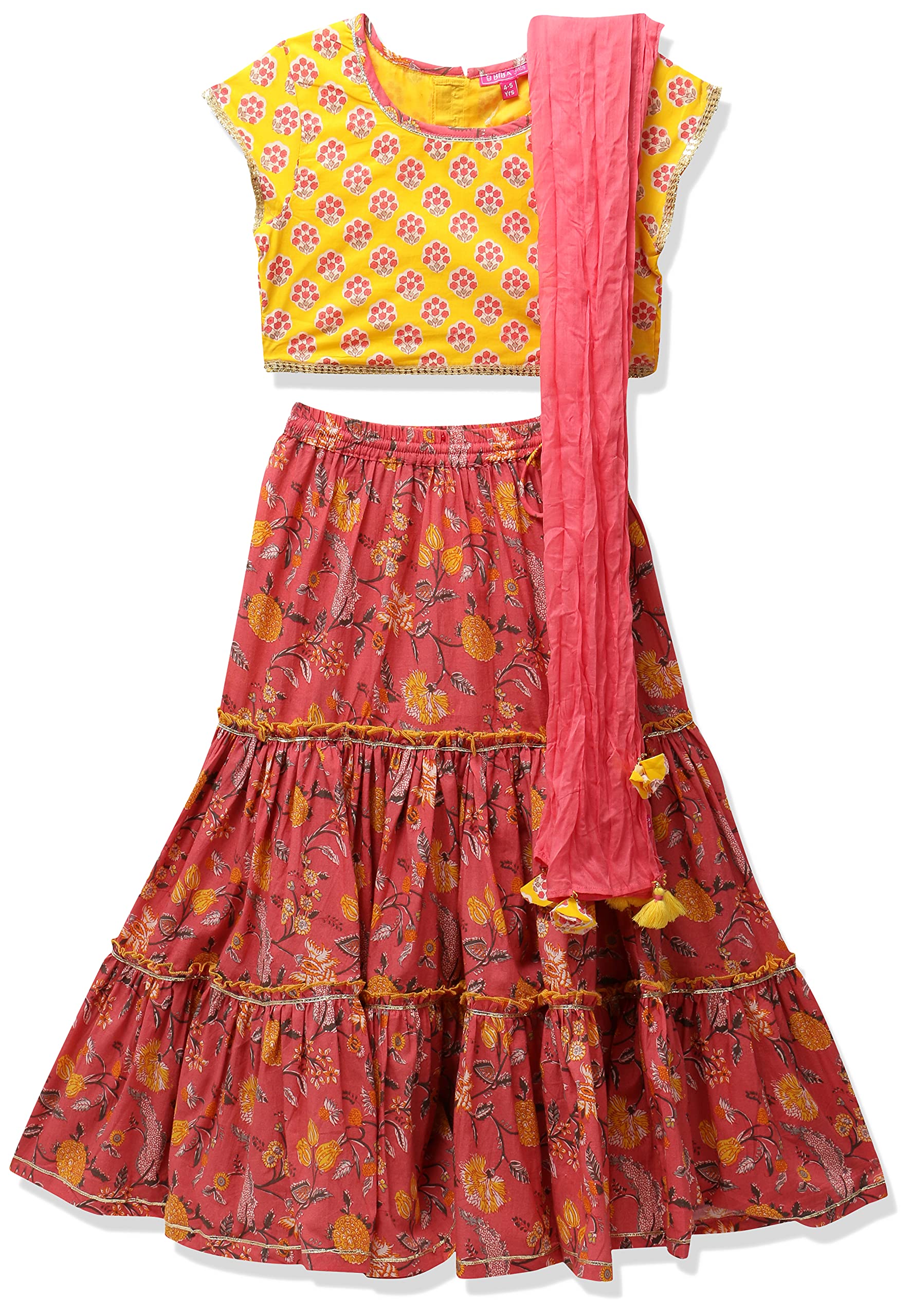 BibaGirls Yellow/Pink Lehenga Set