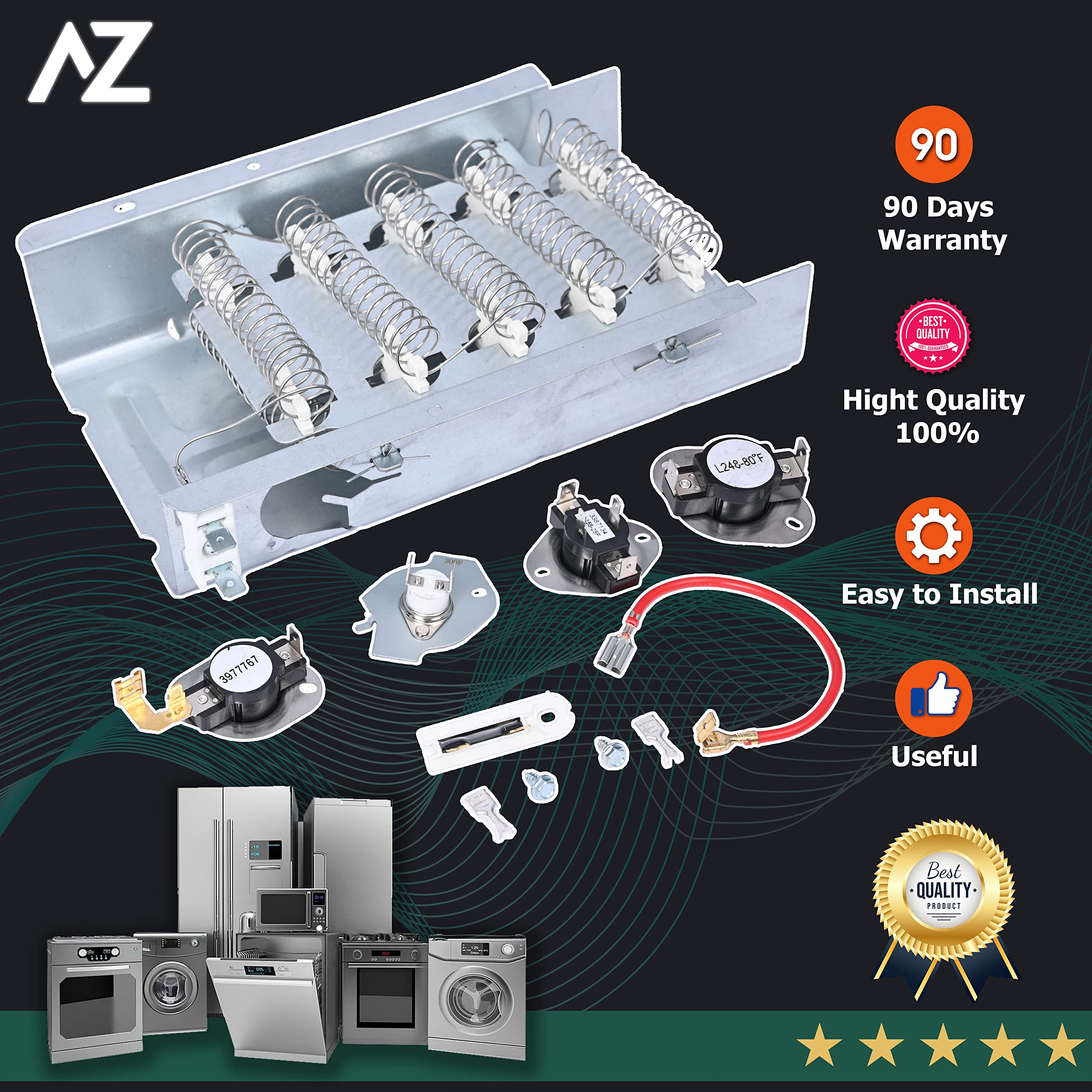279838 Dryer Heating Element Replace 14210029 4531017 4617547 279837 With 3392519 Thermal Fuse 279816 Thermal Cut-Off Kit 3977767 3387134 Thermostat For Whirlpool, Kenmore, Roper, Amana, Kenmore