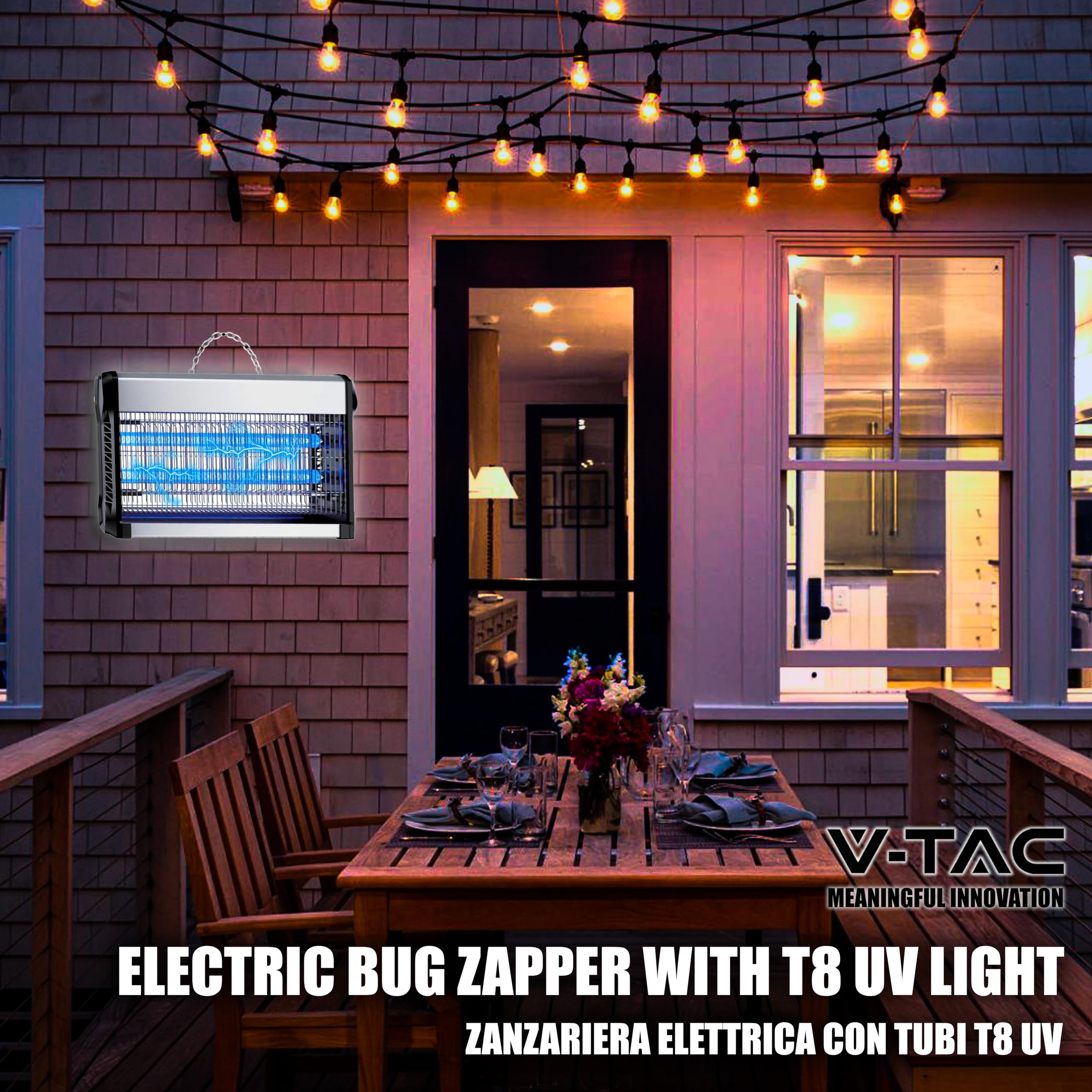 V-TAC Zanzariera Elettrica Potente - 30W con Area di Azione 100 m² - Design Sottile - Zanzariera con Luce Blu UV per Uso Interno ed Esterno - Trappola Elettrica contro Zanzare e Insetti - Potenza 30W