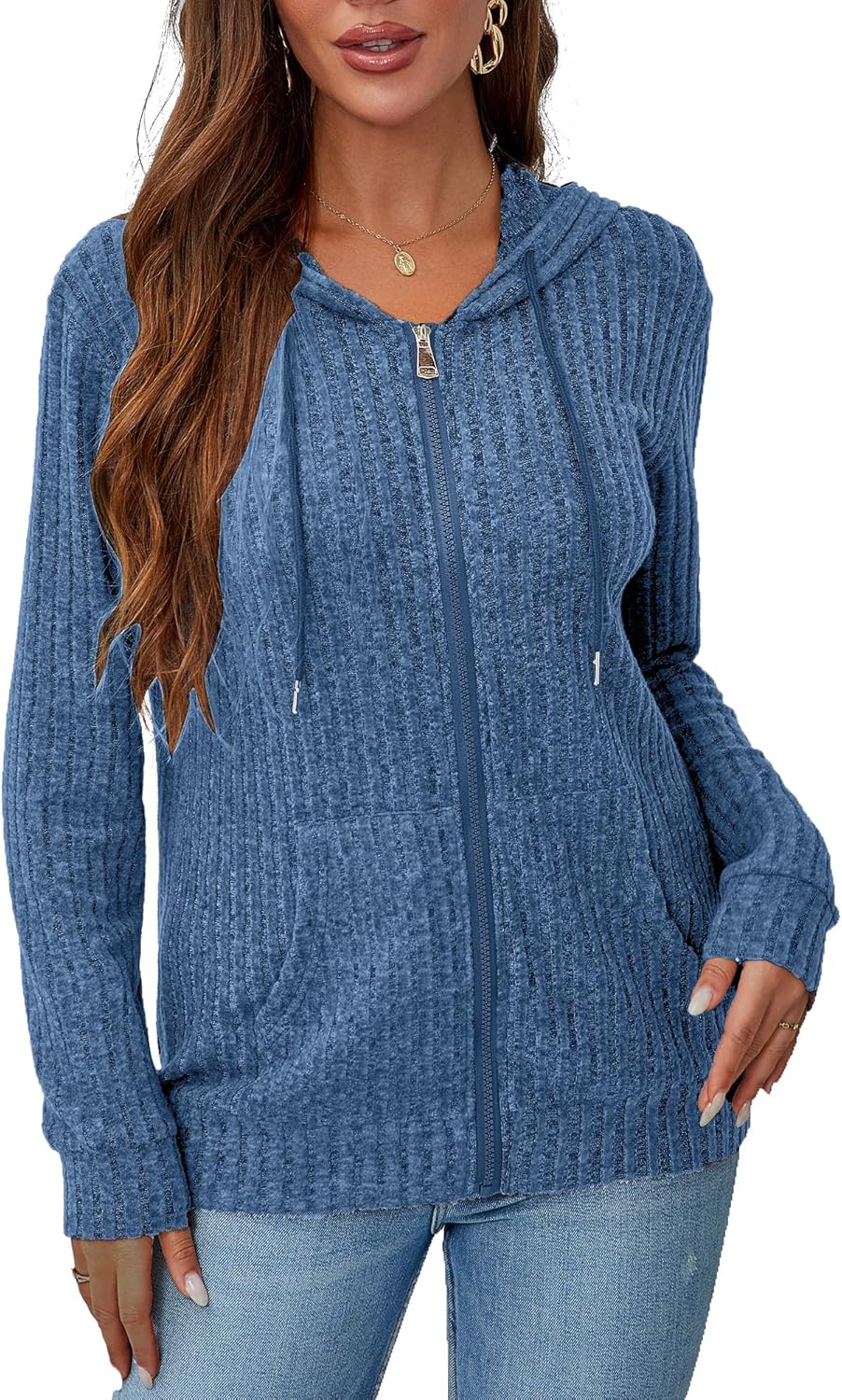 Women's Long Sleeve Fleece Zip-Up Hooded Jacket for 2025 Autumn/Winter Fashion Lightweight Sportswear - Image 3