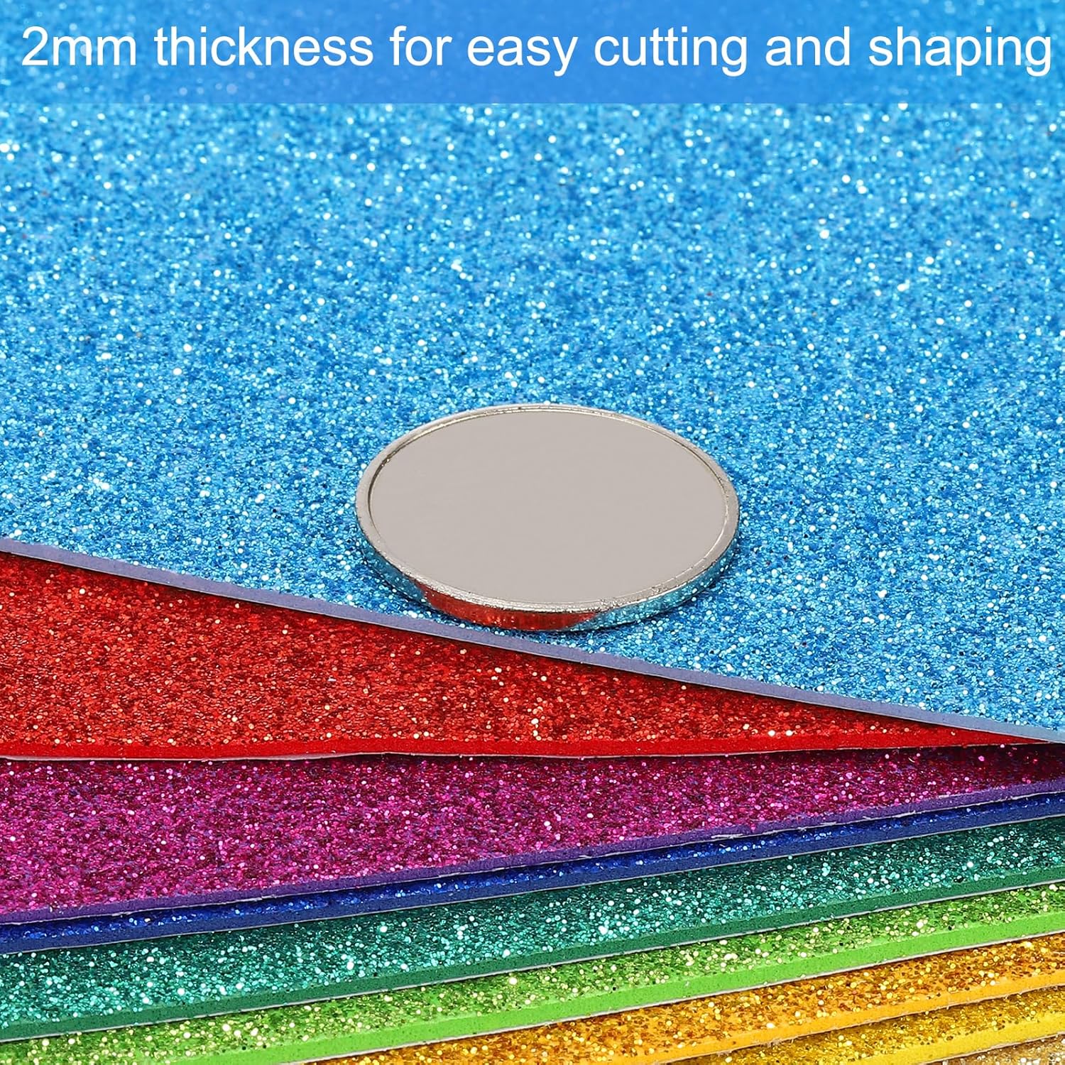 PATIKIL 2mm(1/10") Thick Adhesive Glitter Foam Sheet 16x24inch(40x60cm) Silver Tone, EVA Shiny Foam Board for Craft, 6 Pcs